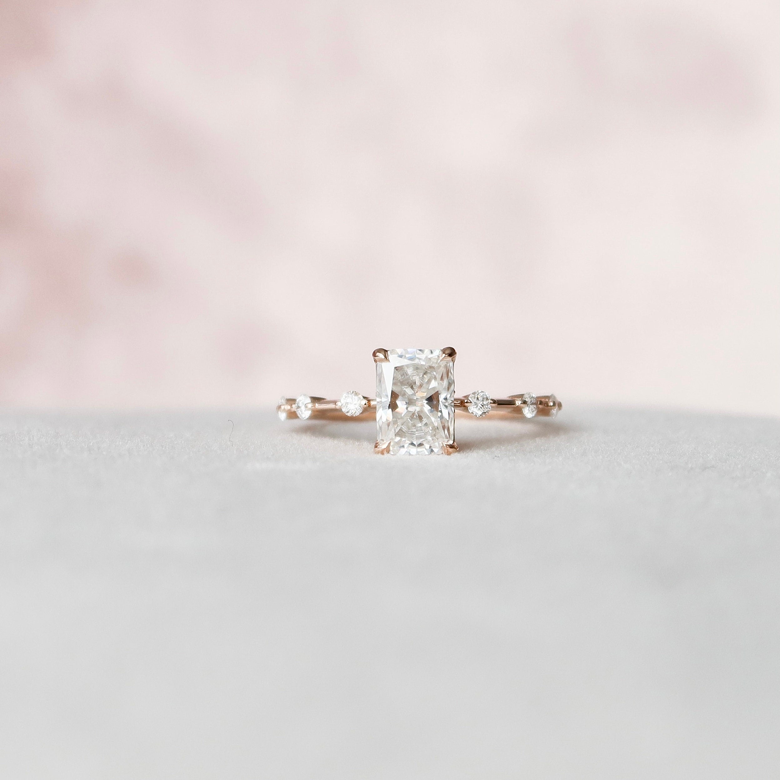 1.50 CT Radiant Dainty Pave Moissanite Engagement Ring