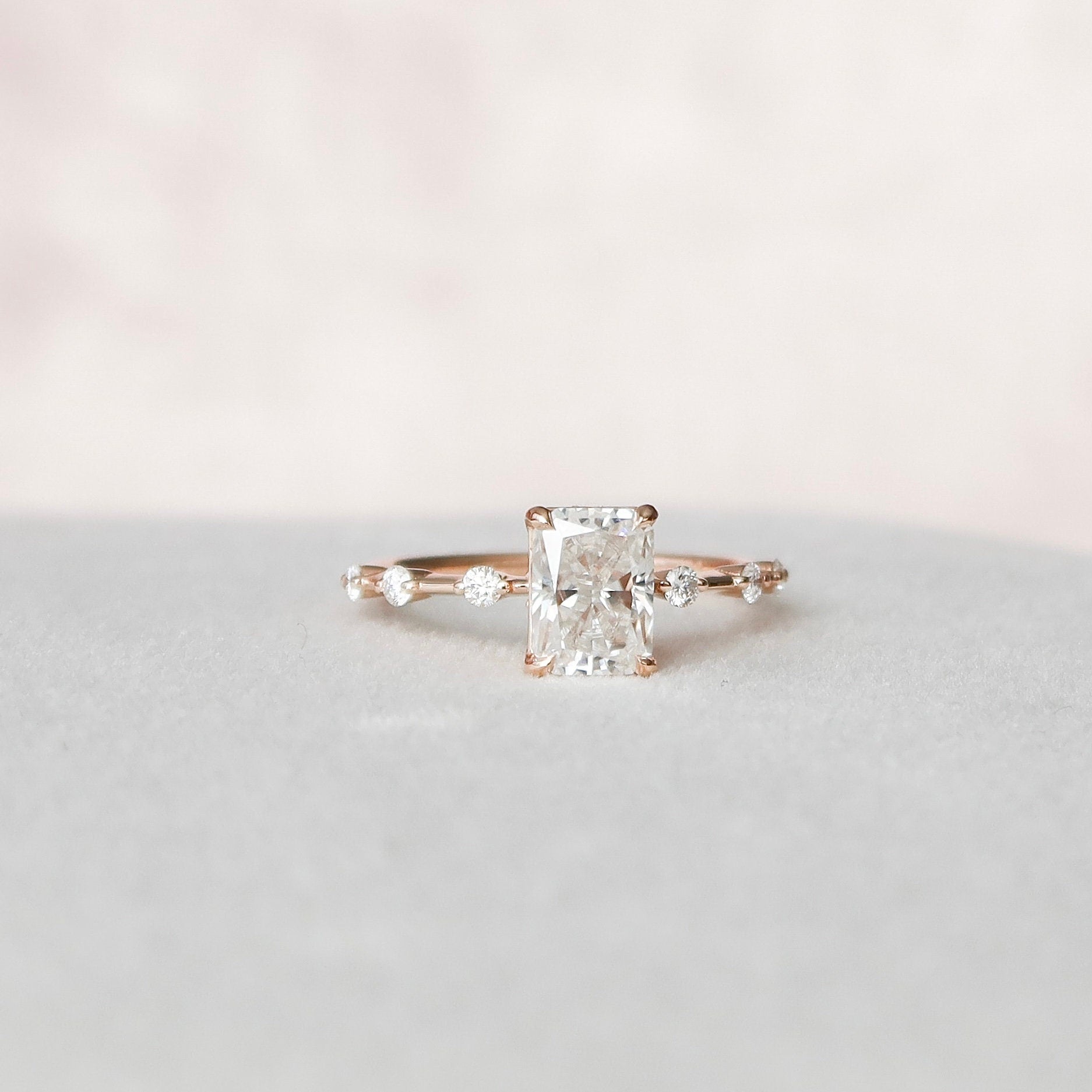 1.50 CT Radiant Dainty Pave Moissanite Engagement Ring