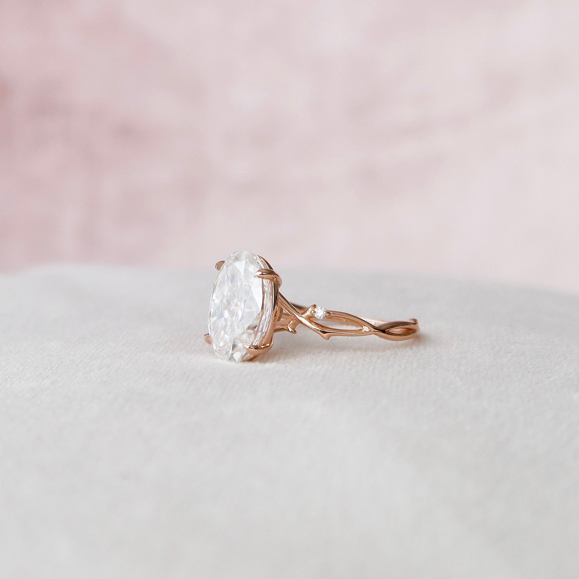 5.0 CT Oval Cut Twig Pave Style Moissanite Engagement Ring 3