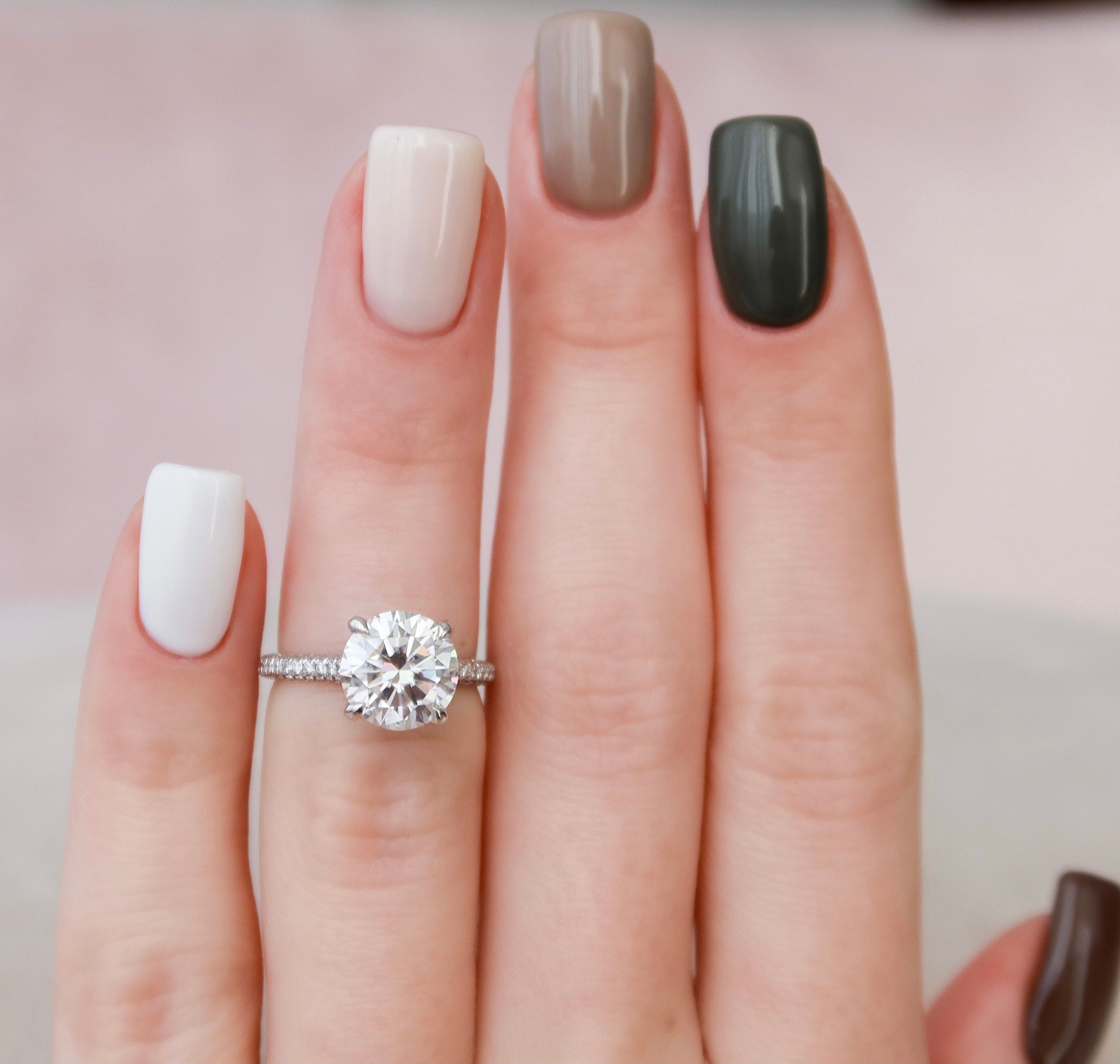 Round Pave Cathedral Lab Grown Diamond Engagement Ring
