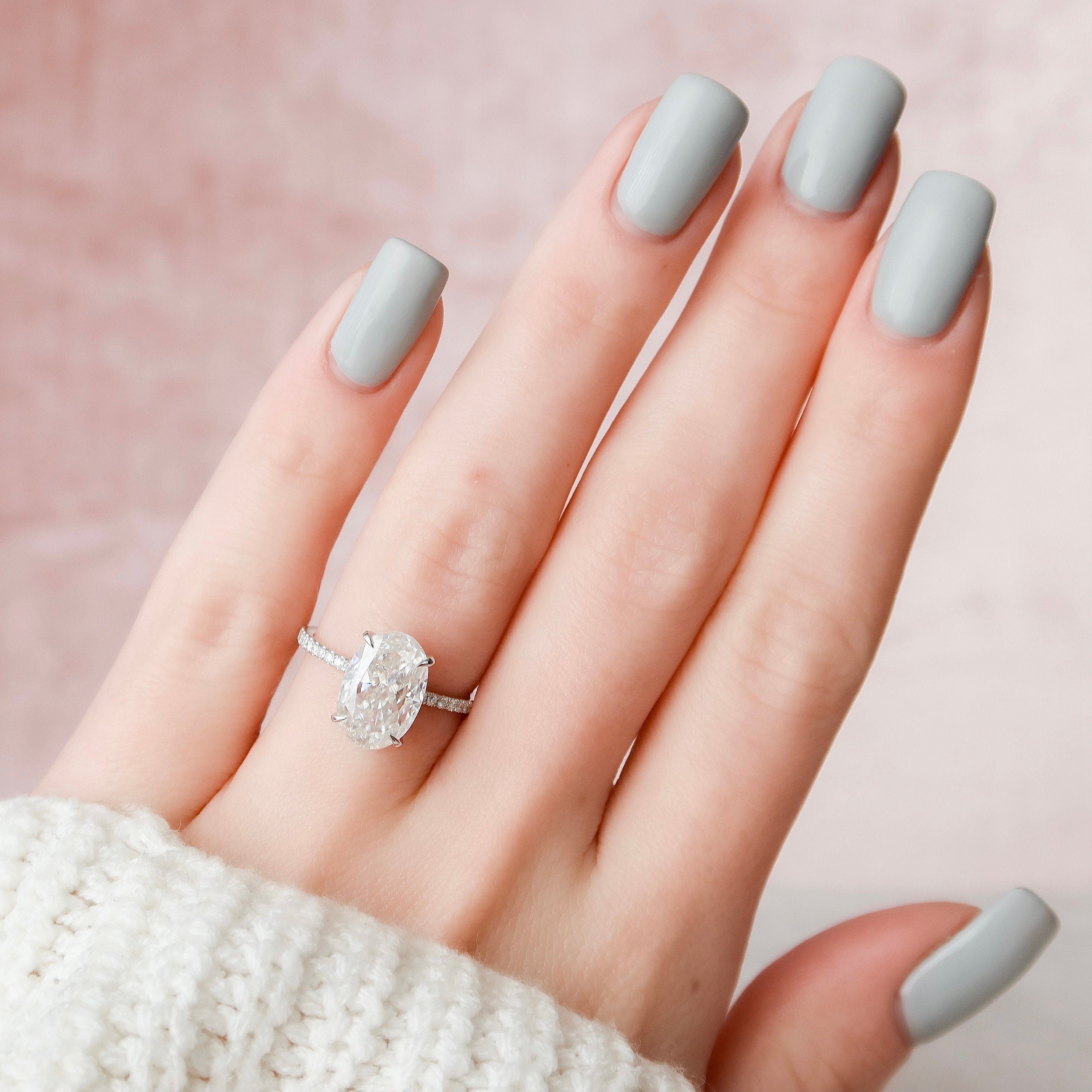 3.5 CT Oval Cut Hidden Halo Pave Setting Moissanite Engagement Ring 8