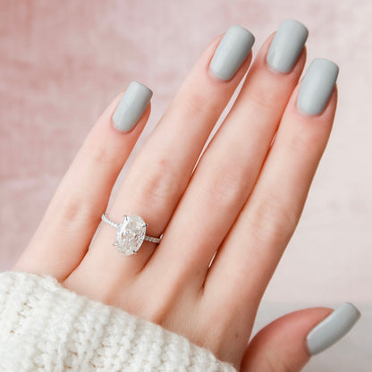 3.5 CT Oval Cut Hidden Halo Pave Setting Moissanite Engagement Ring 8