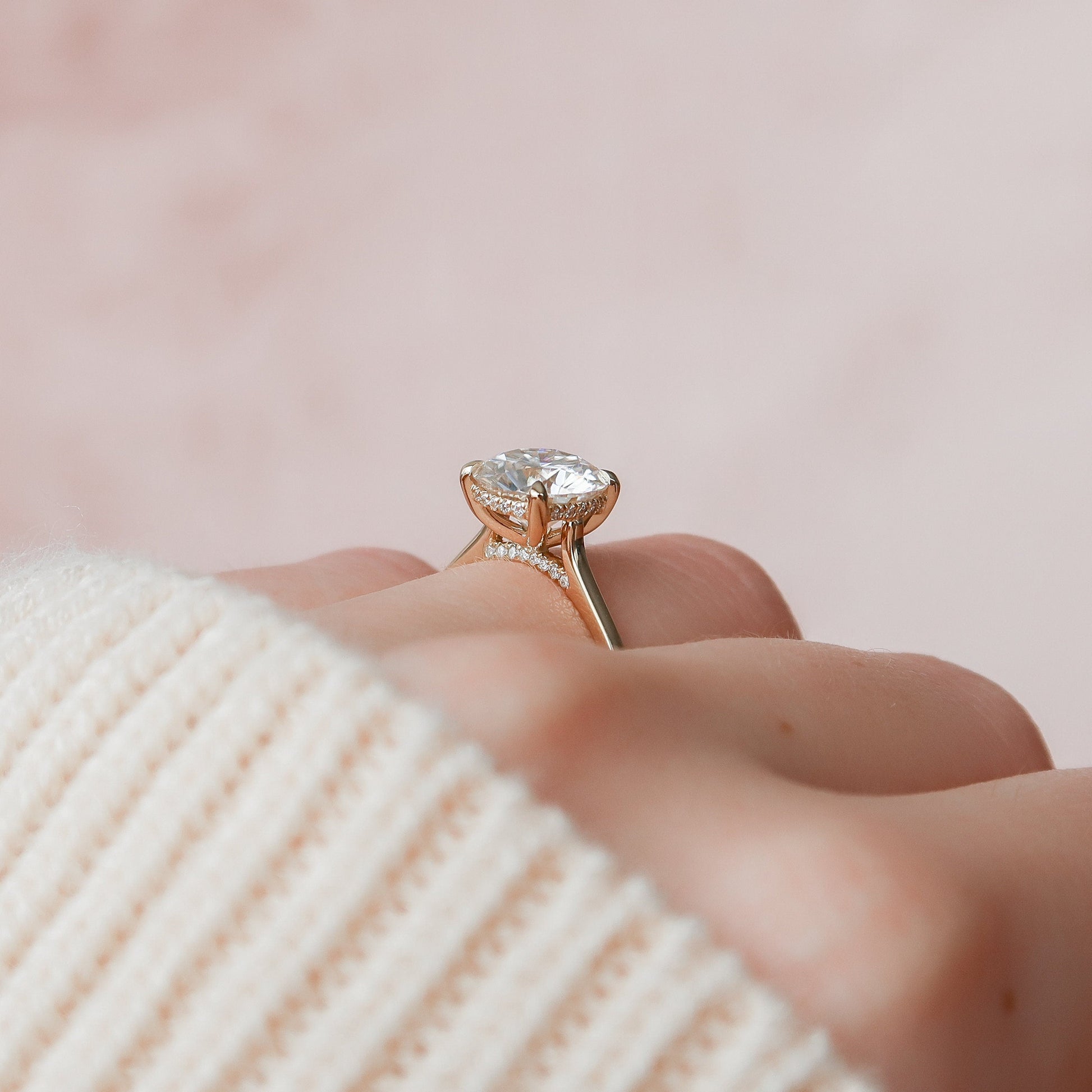 3.0 CT Round Cut Hidden Halo Style Moissanite Engagement Ring 9