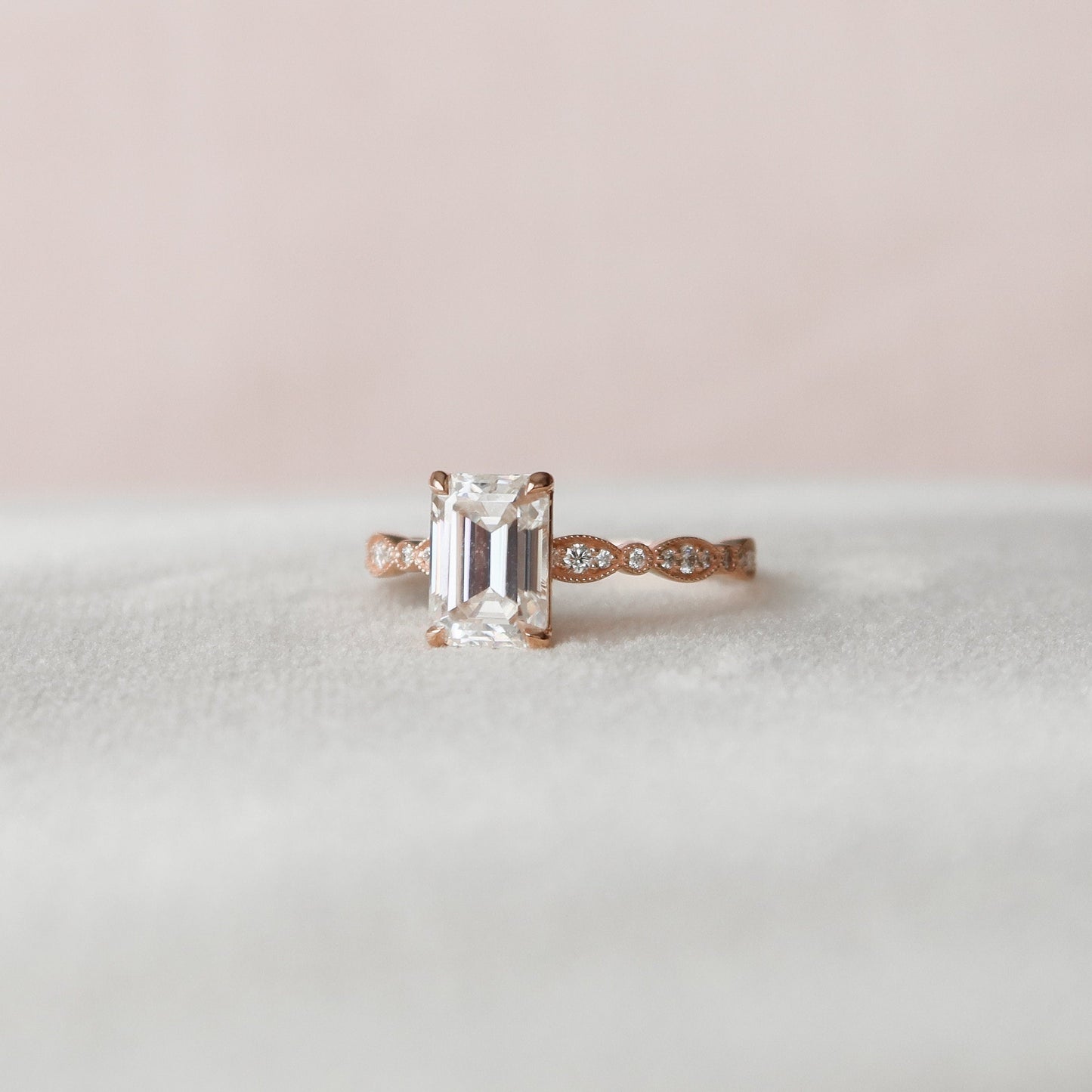 2.0 CT Emerald Milgrain Pave Vintage Style Moissanite Engagement Ring 4