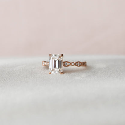 2.0 CT Emerald Milgrain Pave Vintage Style Moissanite Engagement Ring 4