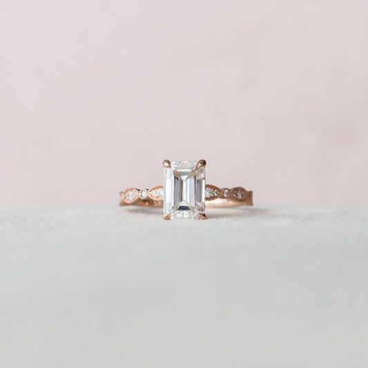 2.0 CT Emerald Milgrain Pave Vintage Style Moissanite Engagement Ring 1