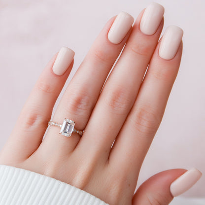 2.0 CT Emerald Milgrain Pave Vintage Style Moissanite Engagement Ring 11