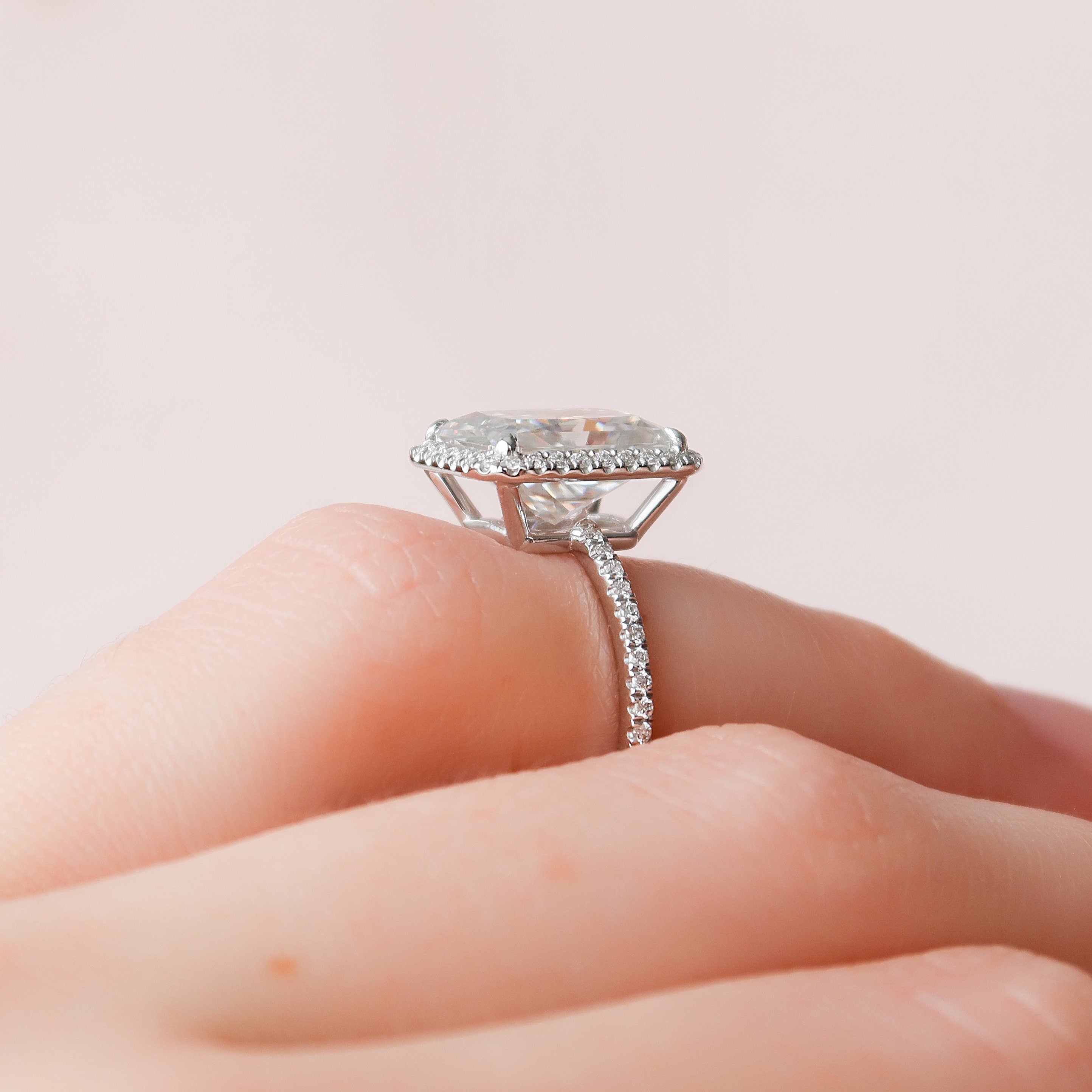 5.0 CT Radiant Cut Halo & Pave Style Moissanite Engagement Ring 8