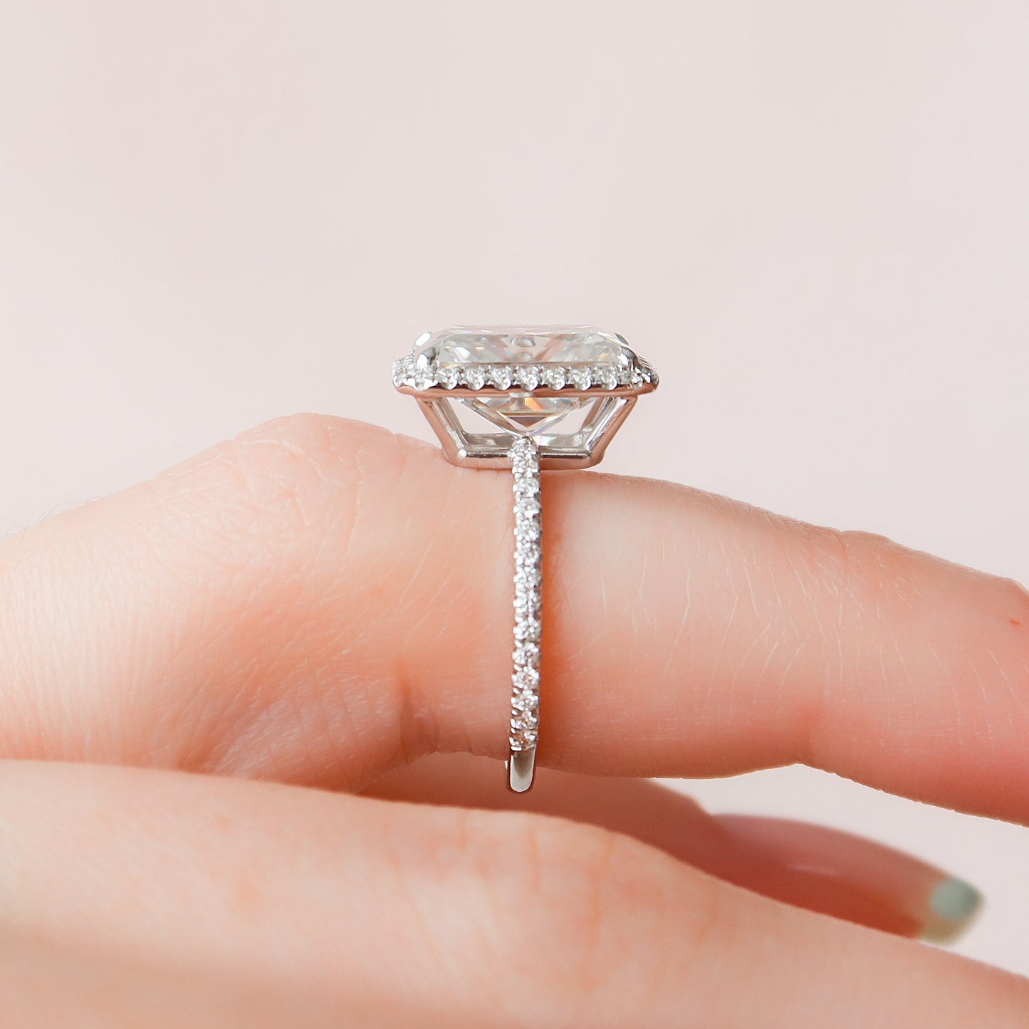 5.0 CT Radiant Cut Halo & Pave Style Moissanite Engagement Ring 7