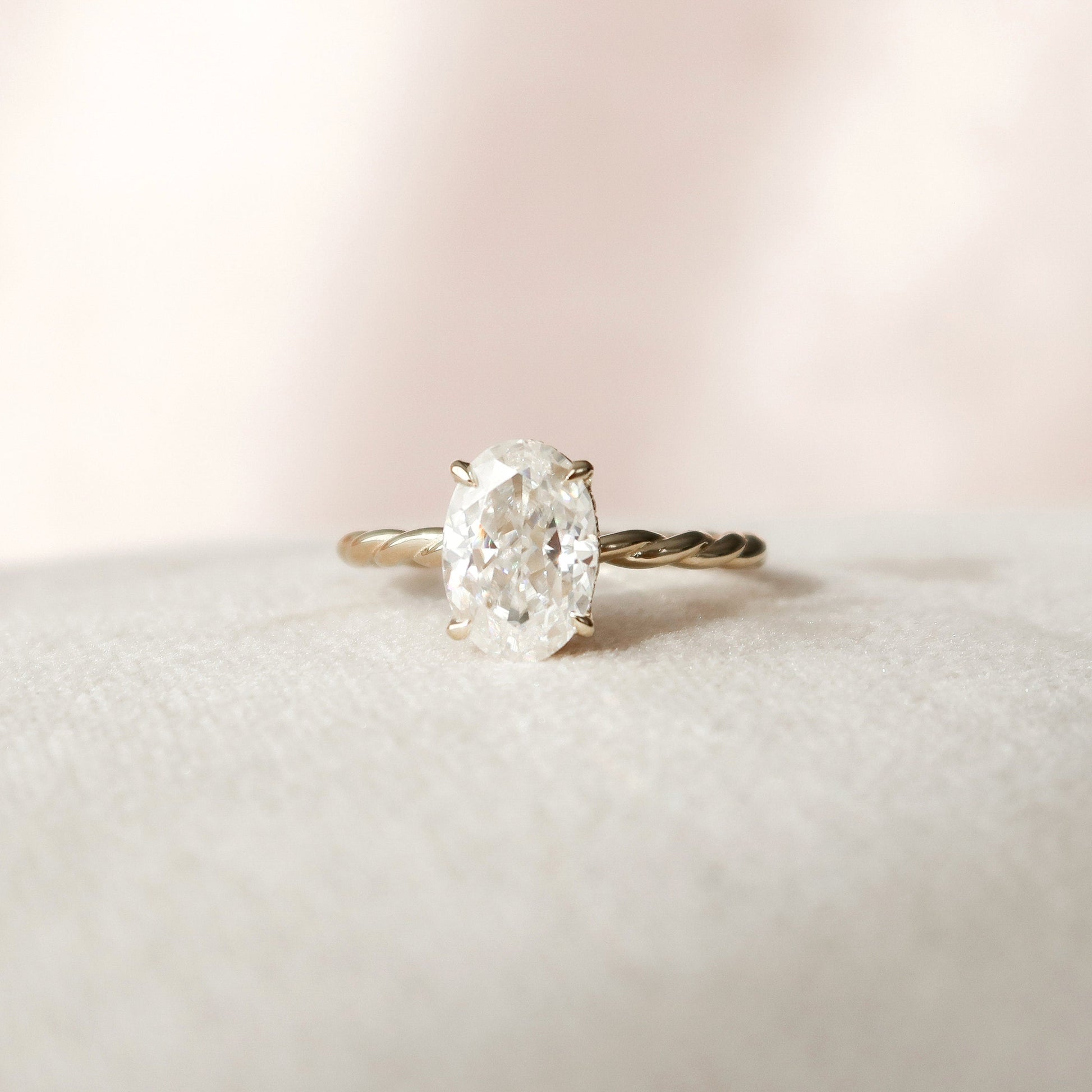 2.0 CT Oval Twisted Shank & Hidden Halo Moissanite Engagement Ring 1