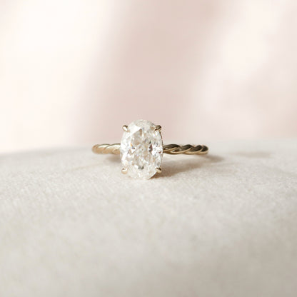 2.0 CT Oval Twisted Shank & Hidden Halo Moissanite Engagement Ring 1