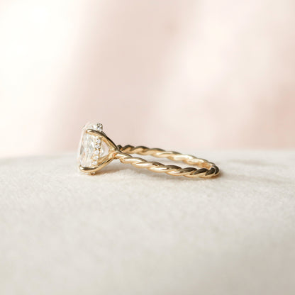 2.0 CT Oval Twisted Shank & Hidden Halo Moissanite Engagement Ring 7