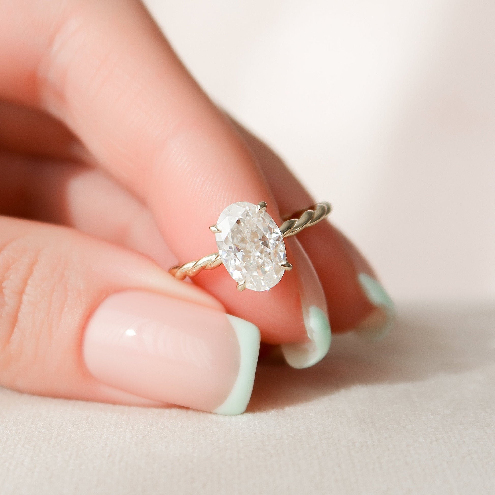 2.0 CT Oval Twisted Shank & Hidden Halo Moissanite Engagement Ring 5