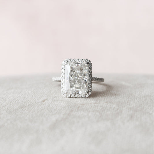 5.0 CT Radiant Cut Halo & Pave Style Moissanite Engagement Ring 1