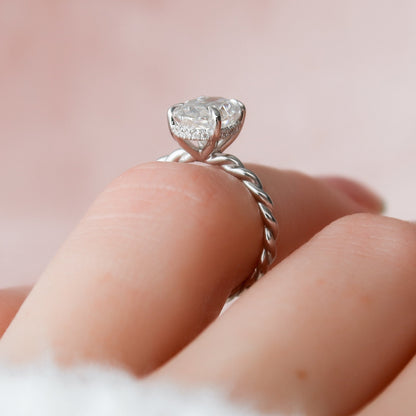 2.0 CT Oval Twisted Shank & Hidden Halo Moissanite Engagement Ring 9