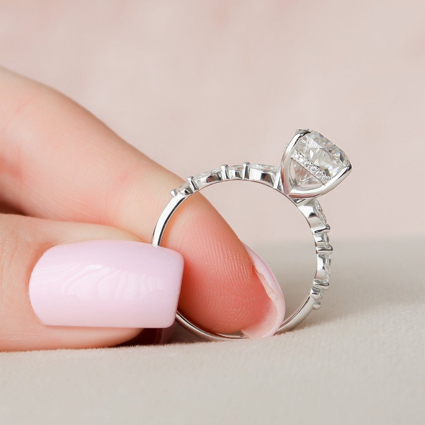 4.0 CT Pear Cut Hidden Halo Setting Moissanite Engagement Ring 6