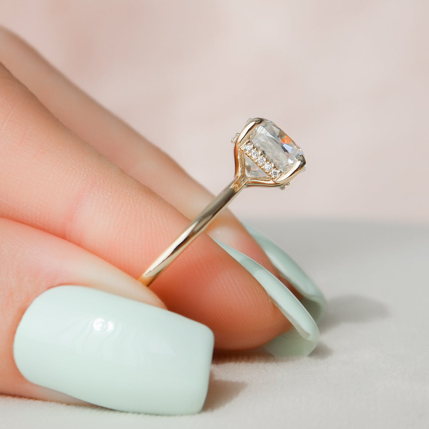 3.50 CT Cushion Cut Hidden Halo Style Moissanite Engagement Ring 5