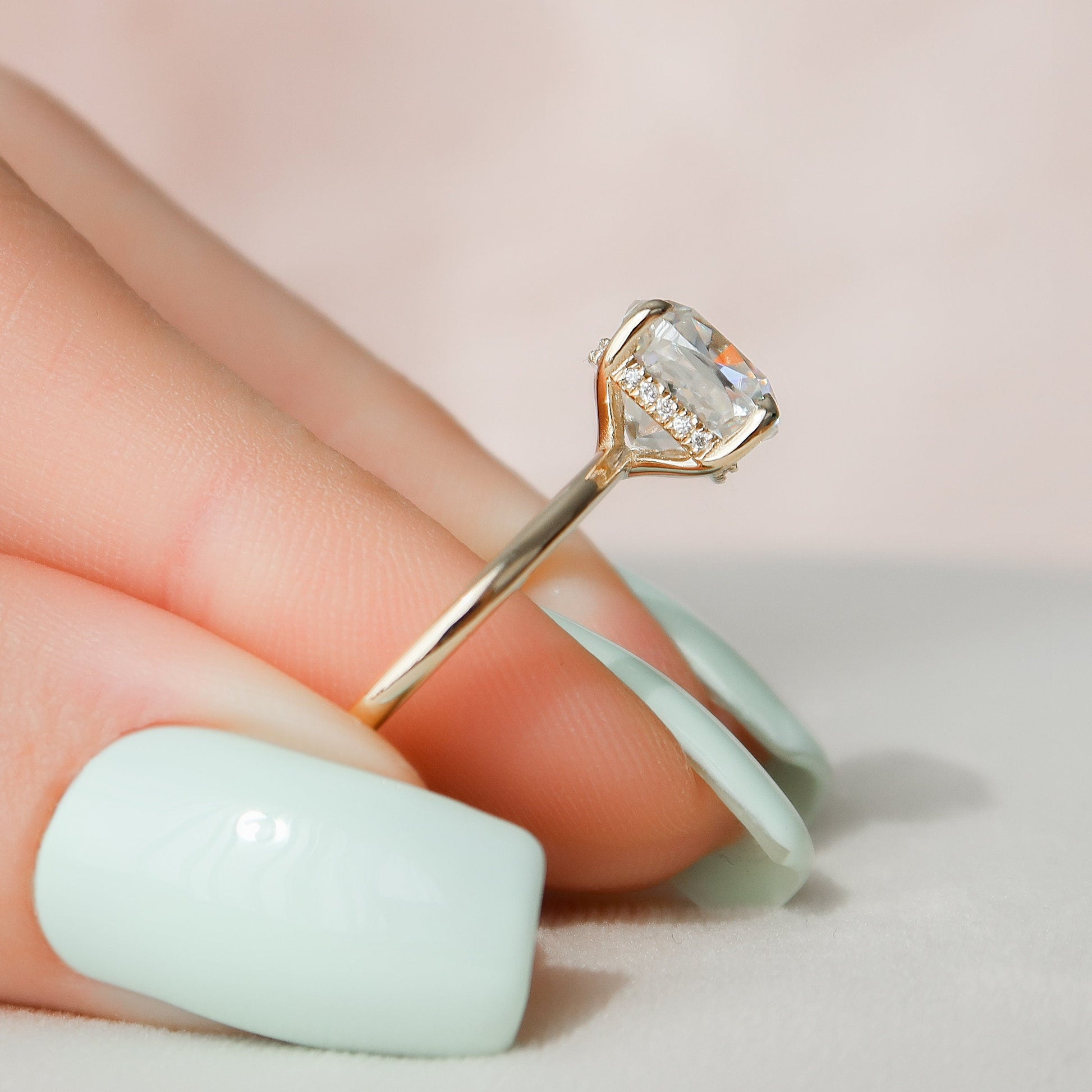 3.50 CT Cushion Cut Hidden Halo Style Moissanite Engagement Ring 5