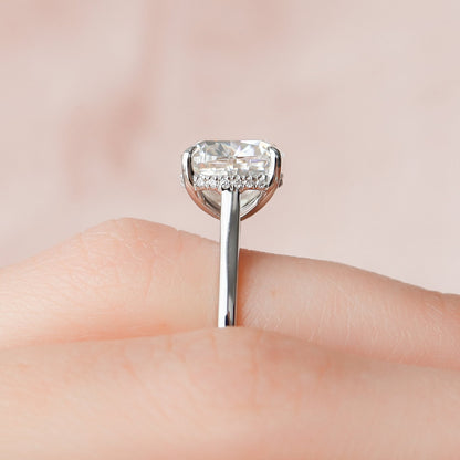 4.0 CT Cushion Cut Hidden Halo Style Moissanite Engagement Ring 3