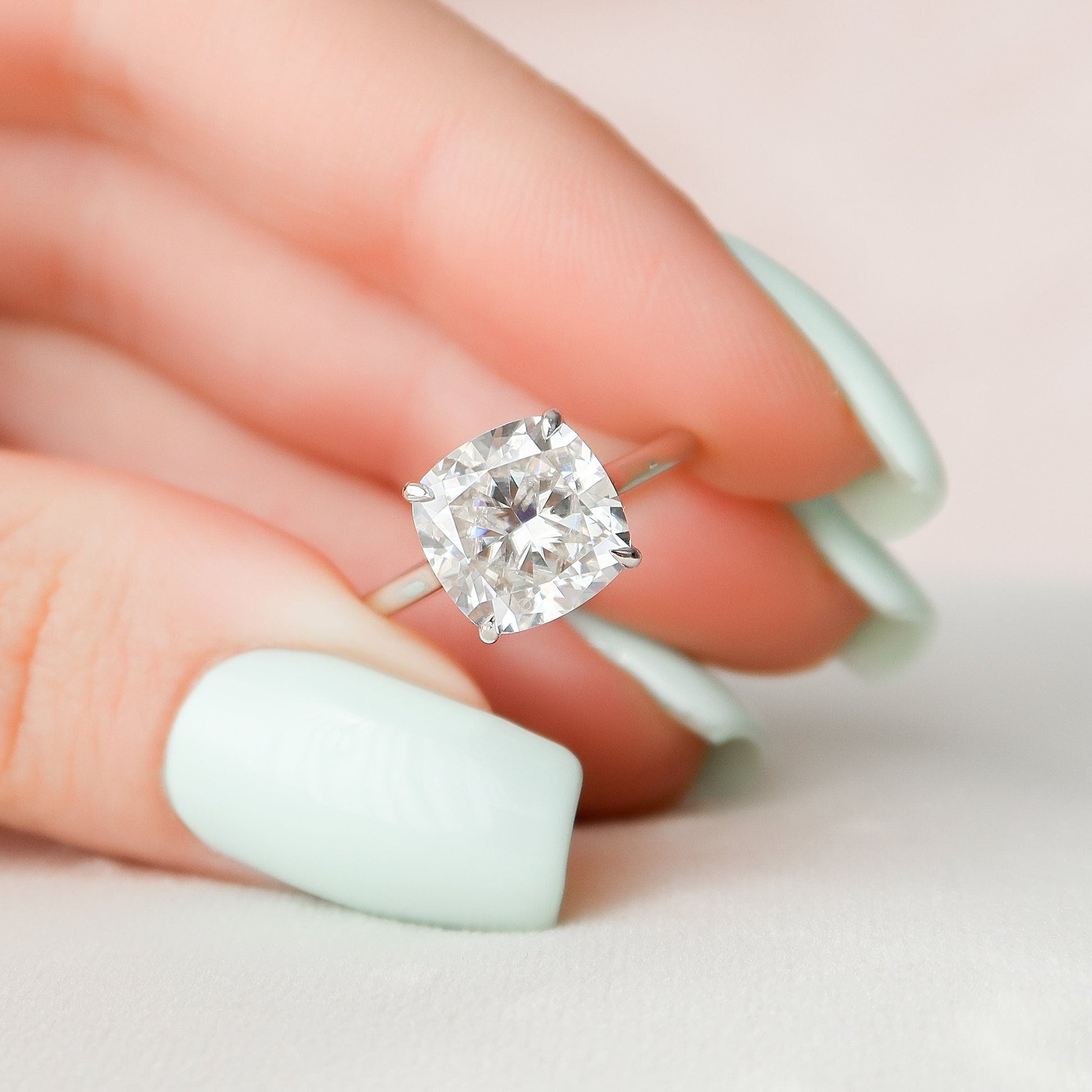 4.0 CT Cushion Cut Hidden Halo Style Moissanite Engagement Ring 2