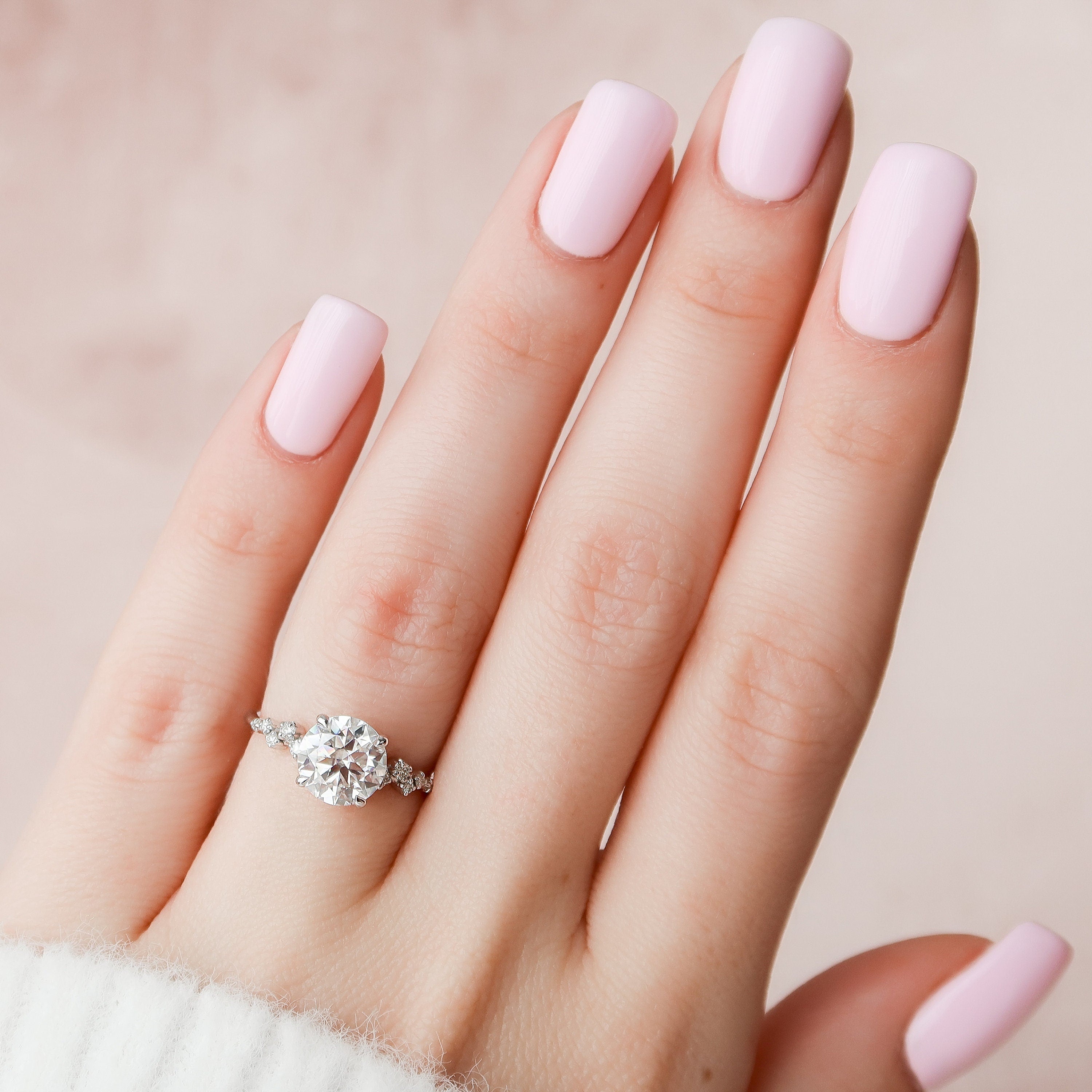 2.0 CT Round Hidden Halo Pave Style Moissanite Engagement Ring 5