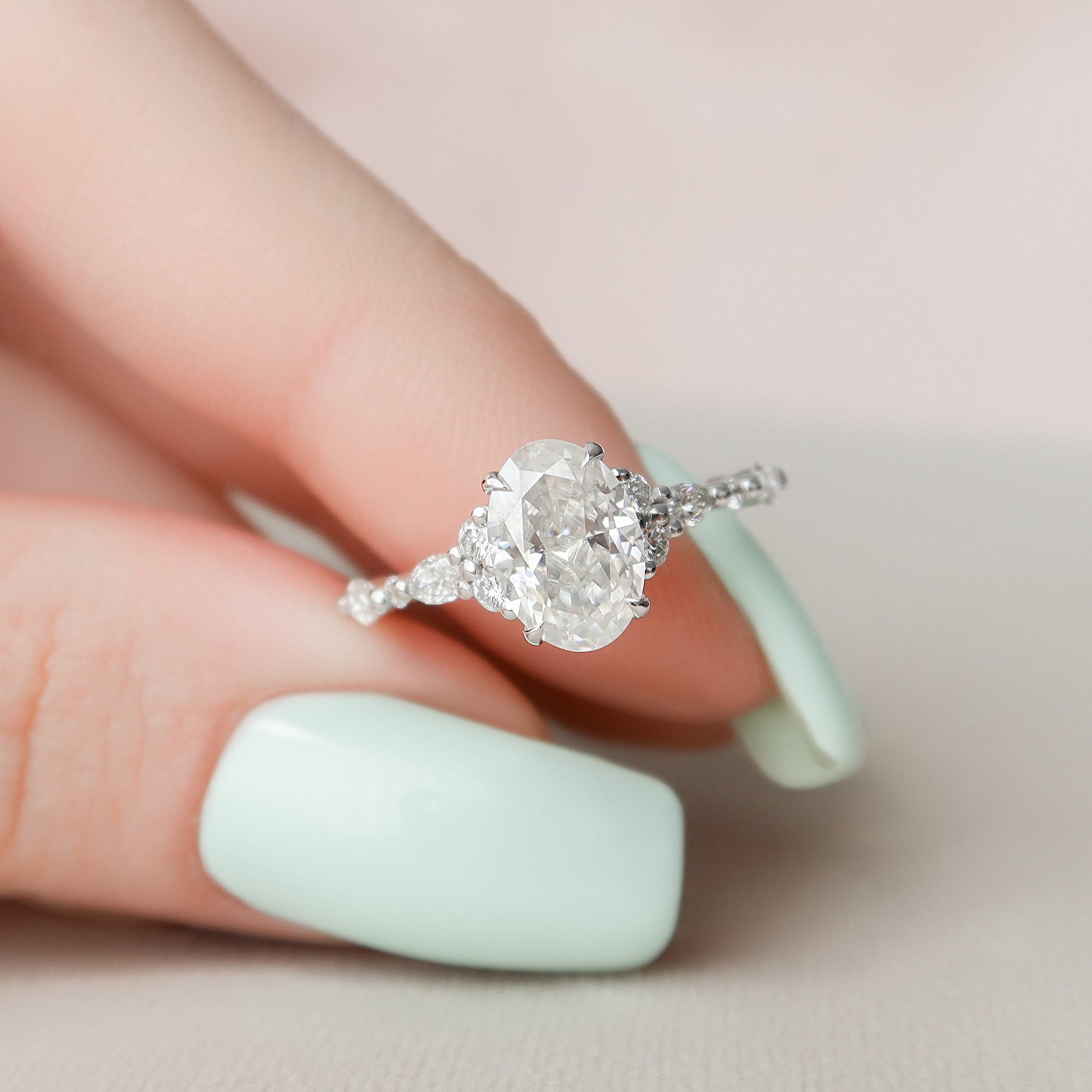 1.5 CT Oval Cut Cluster Pave Moissanite Engagement Ring 3