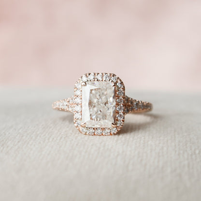 3.50 CT Radiant Halo & Pave Split Shank Moissanite Engagement Ring 1