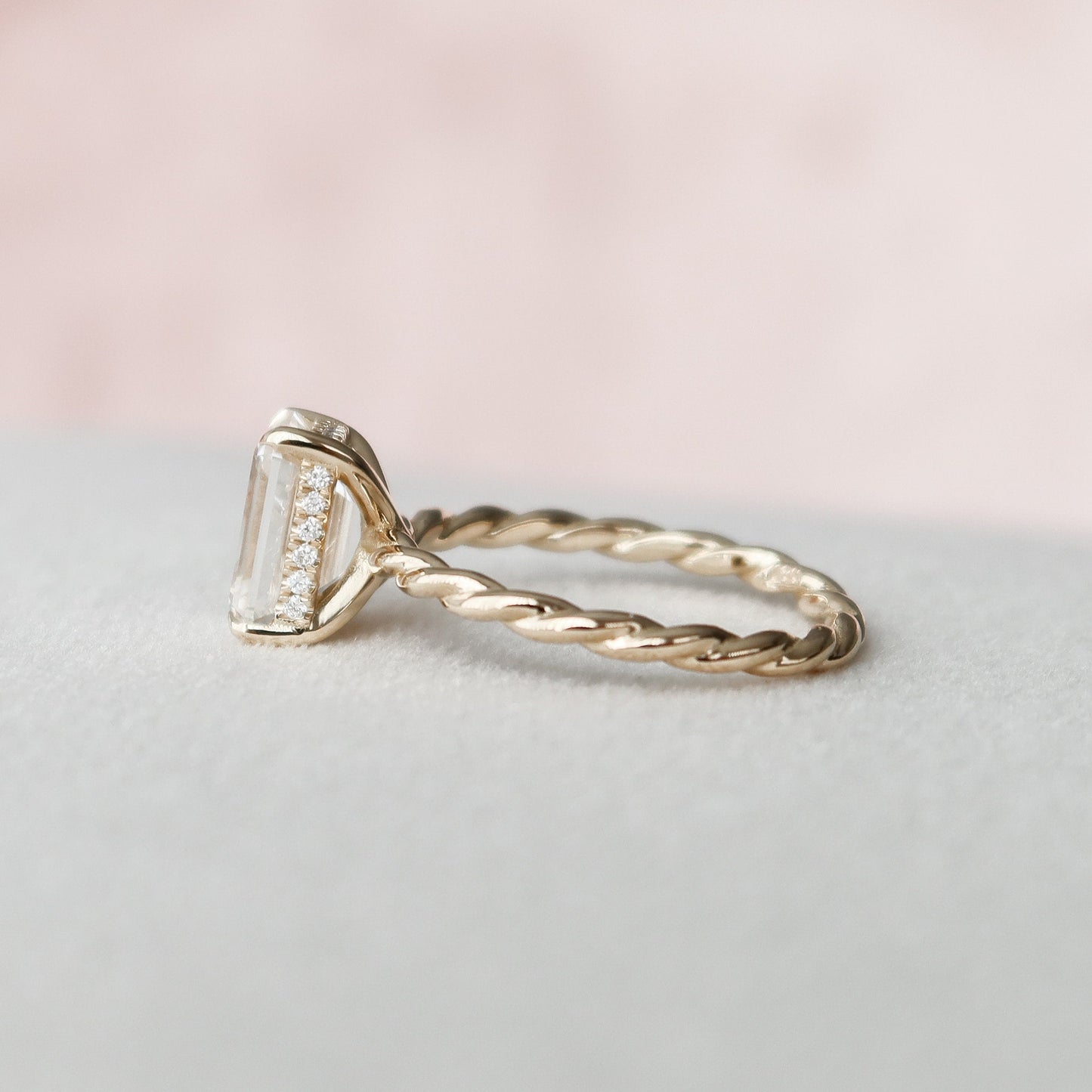 2.0 CT Emerald Twisted Shank Hidden Halo Moissanite Engagement Ring 2