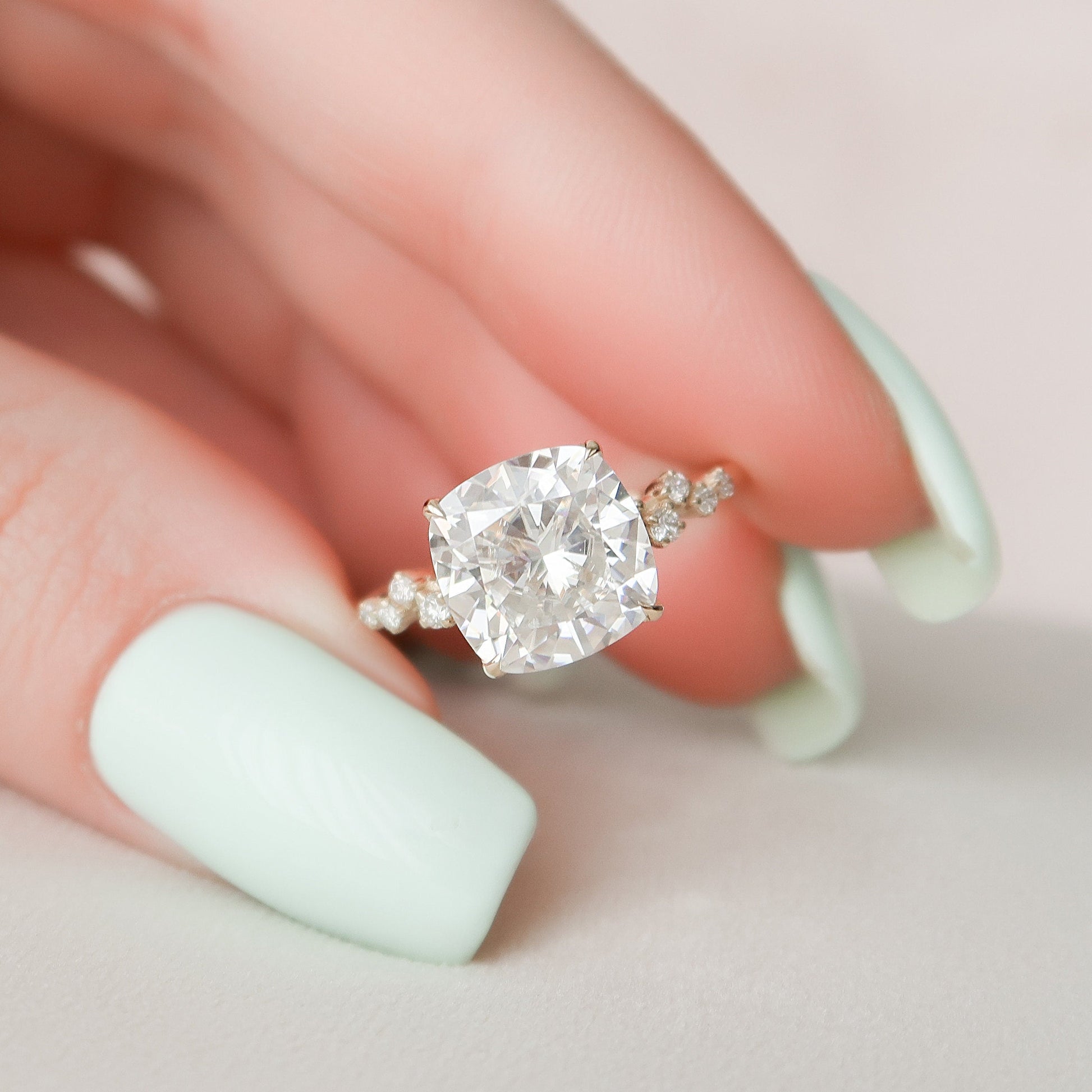 4.0 CT Cushion Hidden Halo Pave Style Moissanite Engagement Ring 2