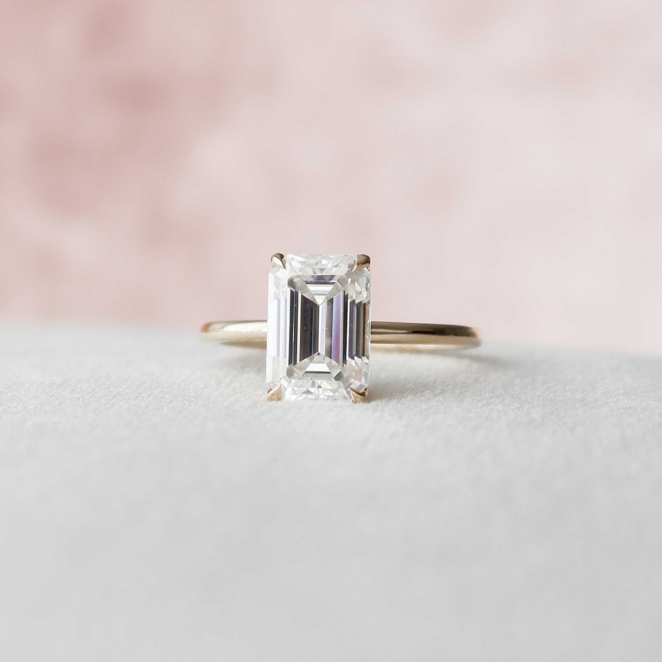 3.0 CT Emerald Cut Hidden Halo Moissanite Engagement Ring