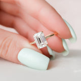 3.0 CT Emerald Cut Hidden Halo Moissanite Engagement Ring
