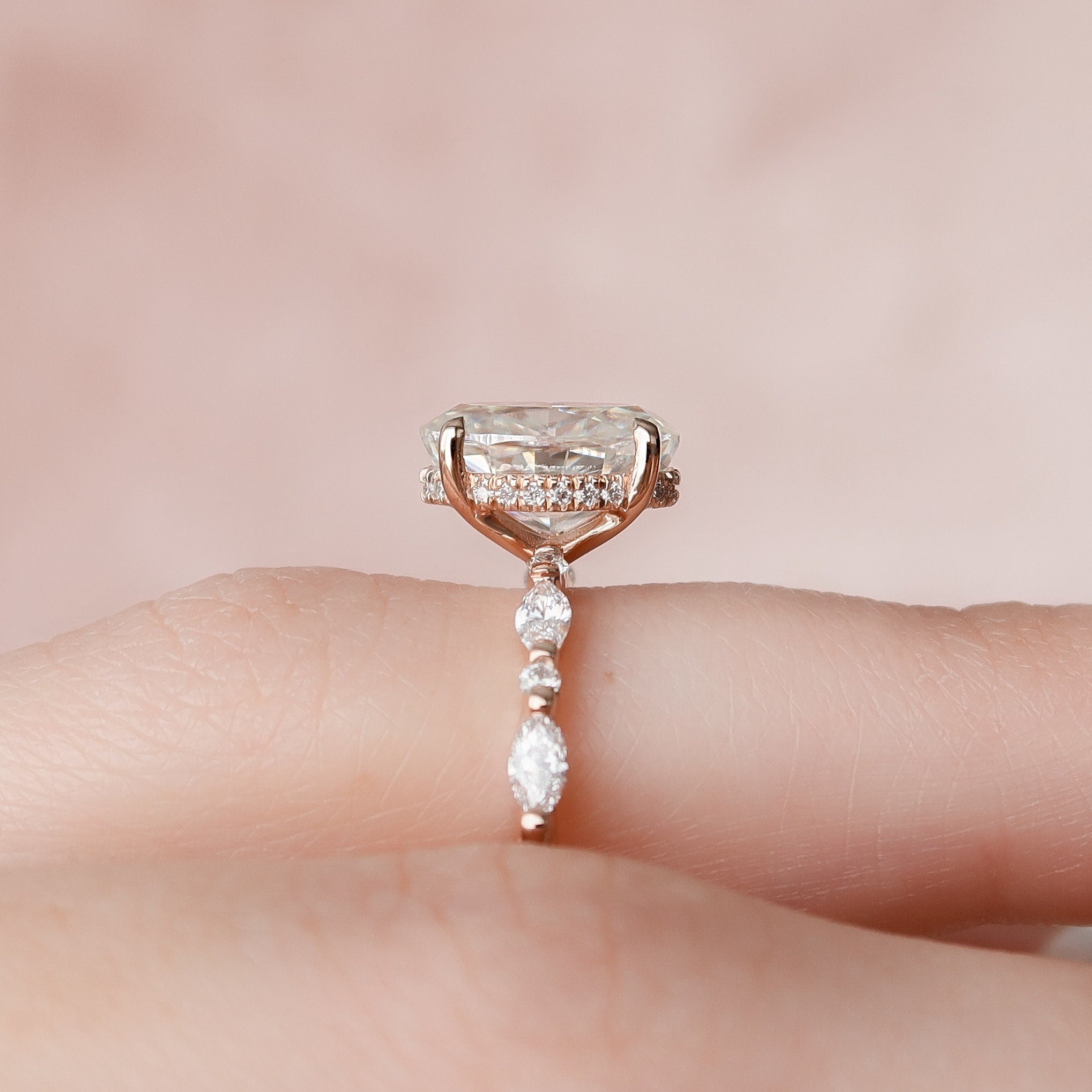 1.5 CT Oval Pave Moissanite Engagement Ring