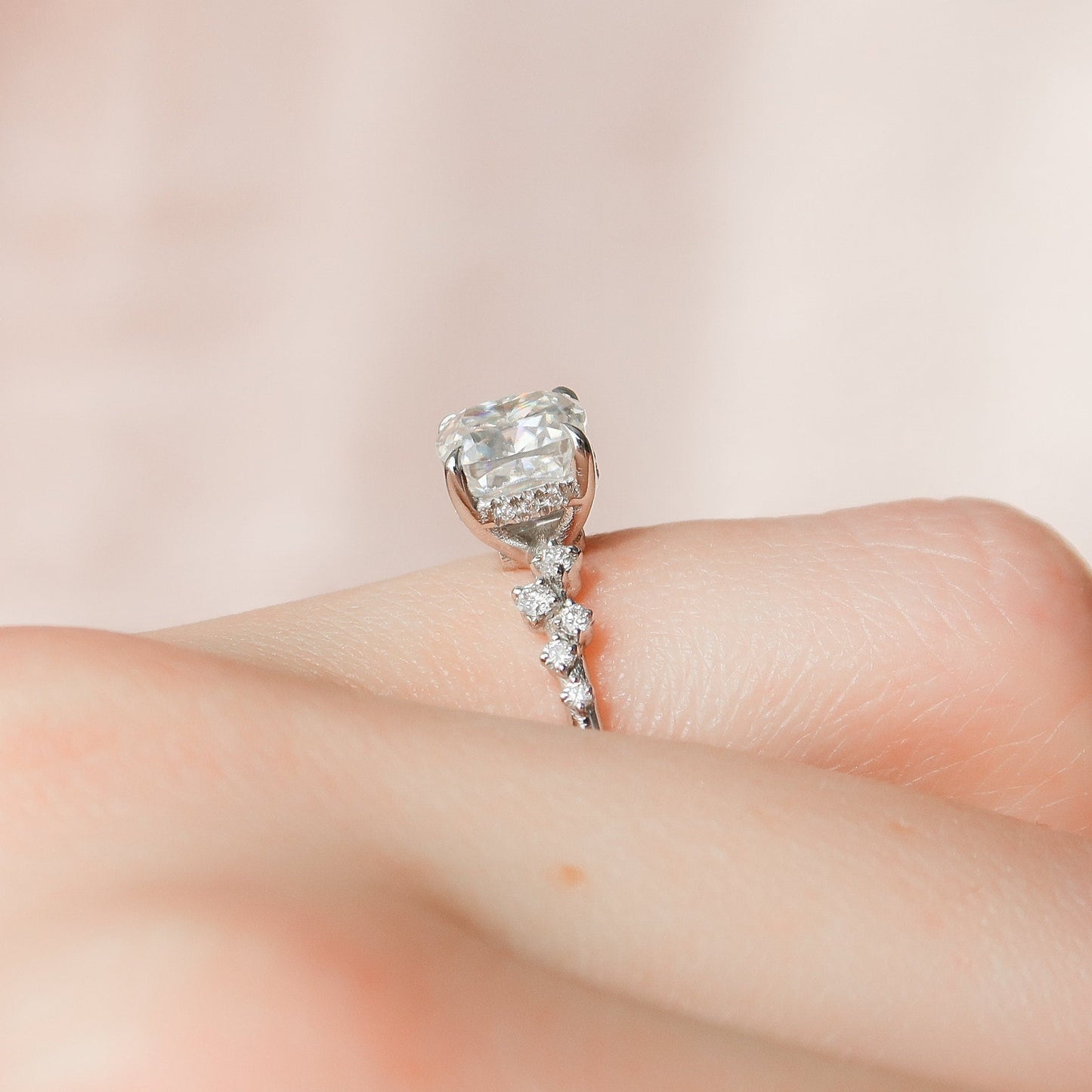 1.50 CT Cushion Pave Setting Moissanite Engagement Ring 6