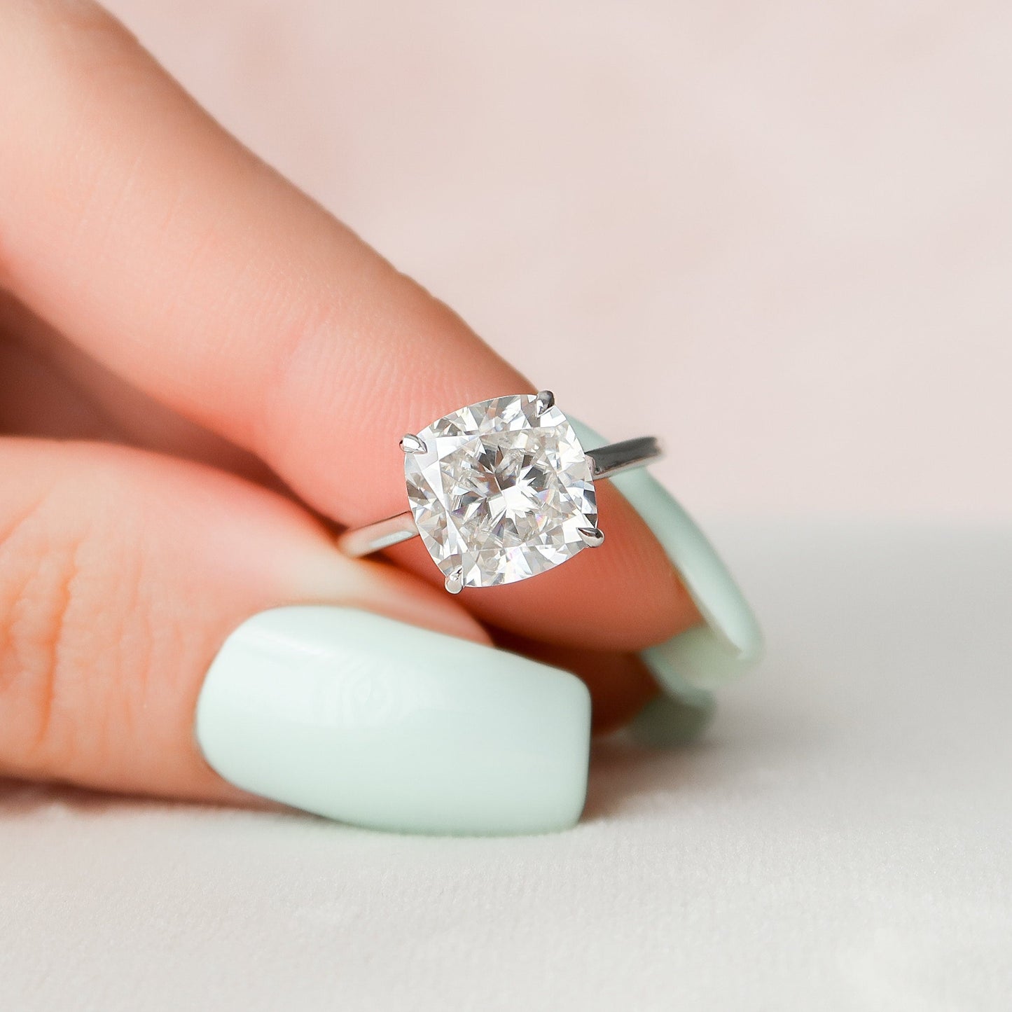 4.0 CT Cushion Cut Hidden Halo Style Moissanite Engagement Ring 8