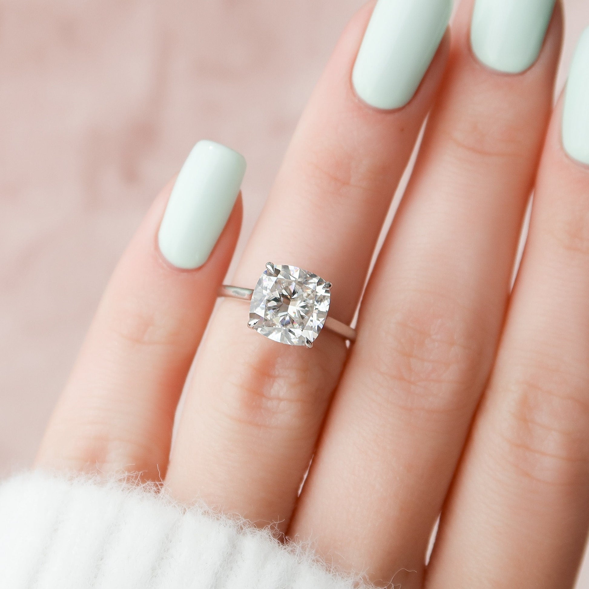 4.0 CT Cushion Cut Hidden Halo Style Moissanite Engagement Ring 5