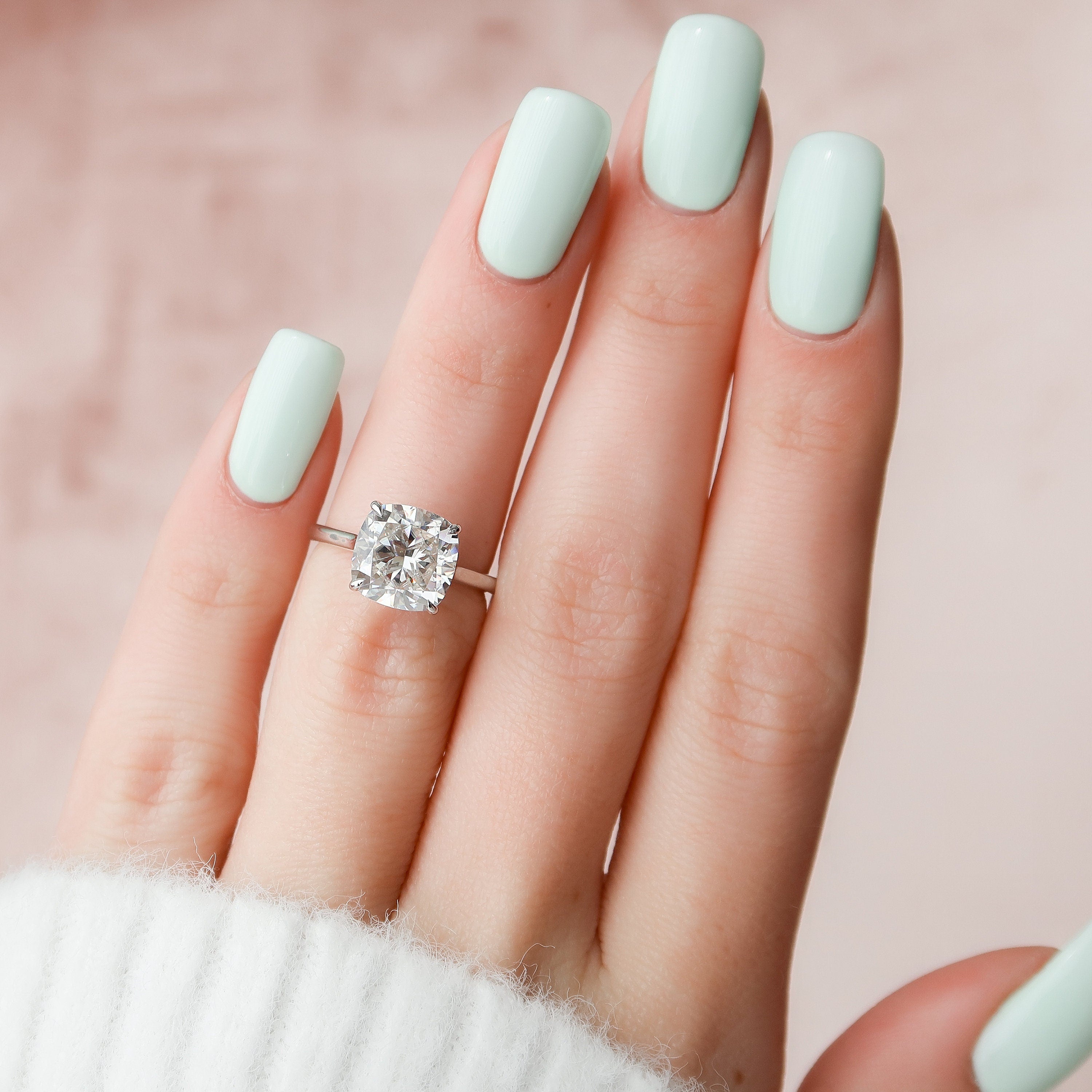 4.0 CT Cushion Cut Hidden Halo Style Moissanite Engagement Ring 6