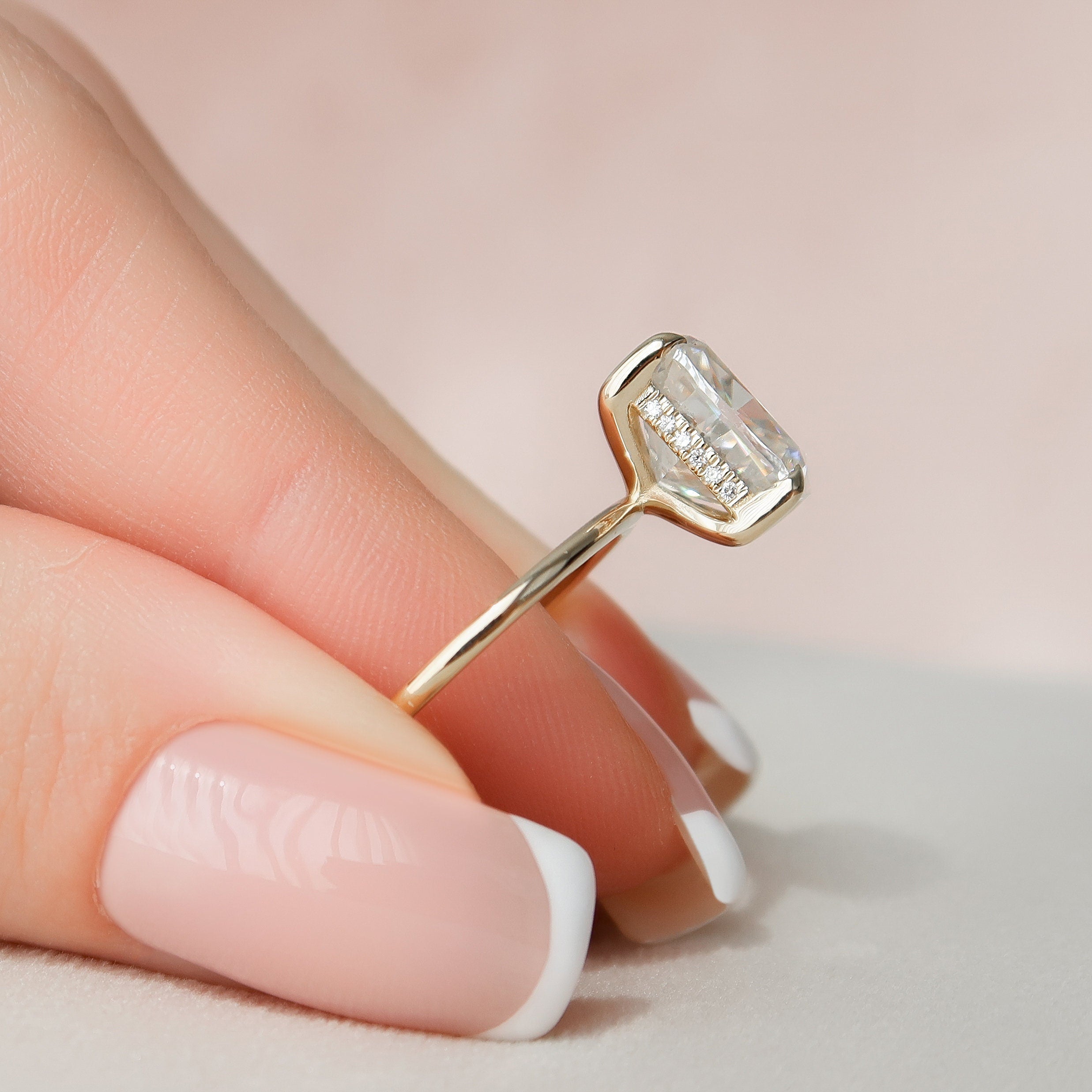 4.5 CT Cushion Cut Hidden Halo Style Moissanite Engagement Ring 5