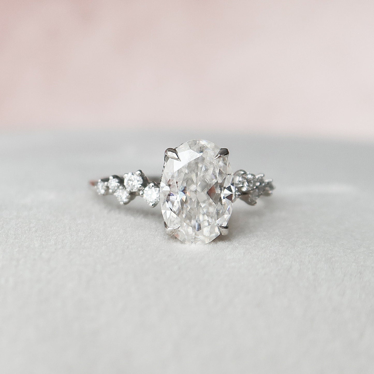 2.0 CT Oval Cut Hidden Halo Pave Style Moissanite Engagement Ring 4