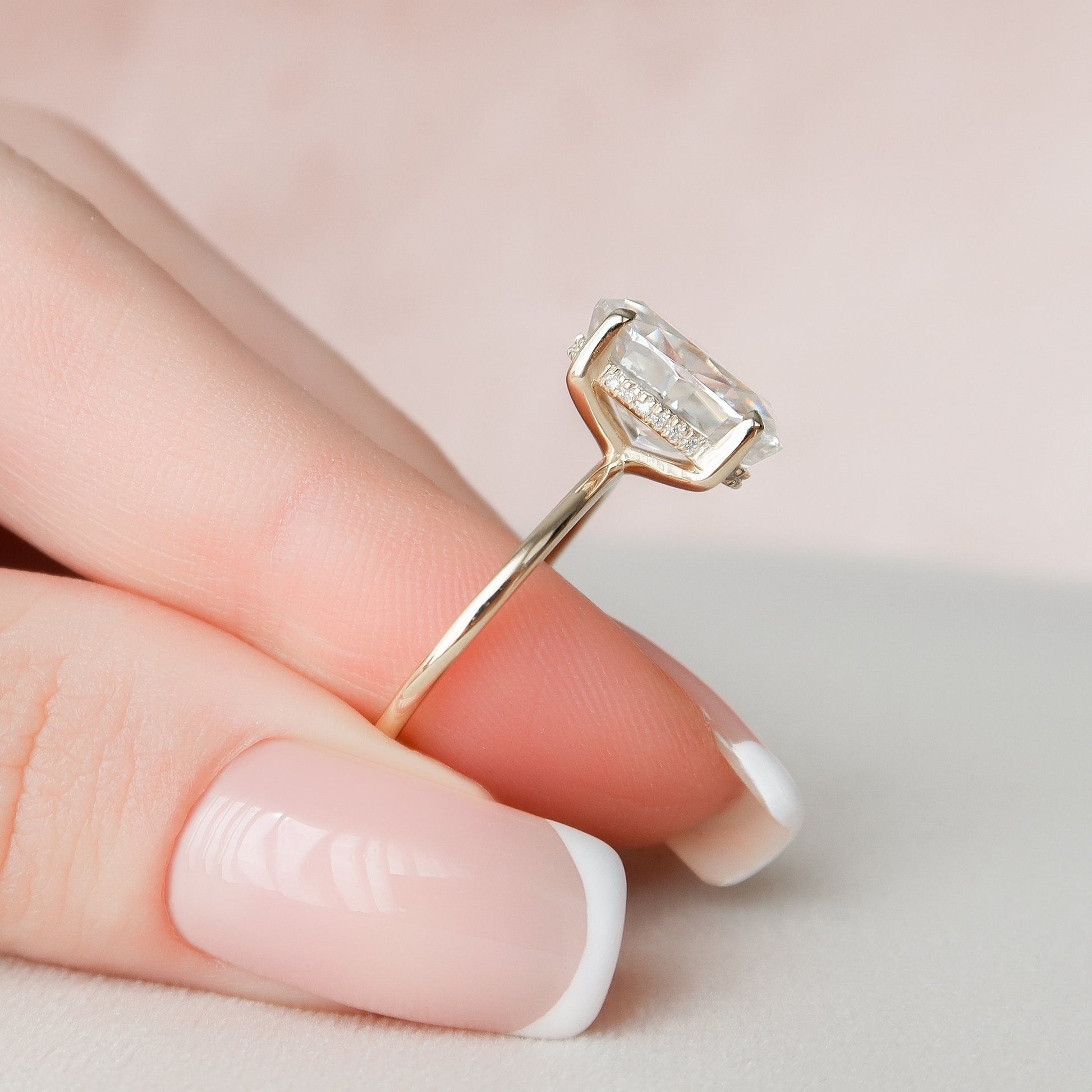 3.5 CT Oval Cut Hidden Halo Moissanite Engagement Ring 8