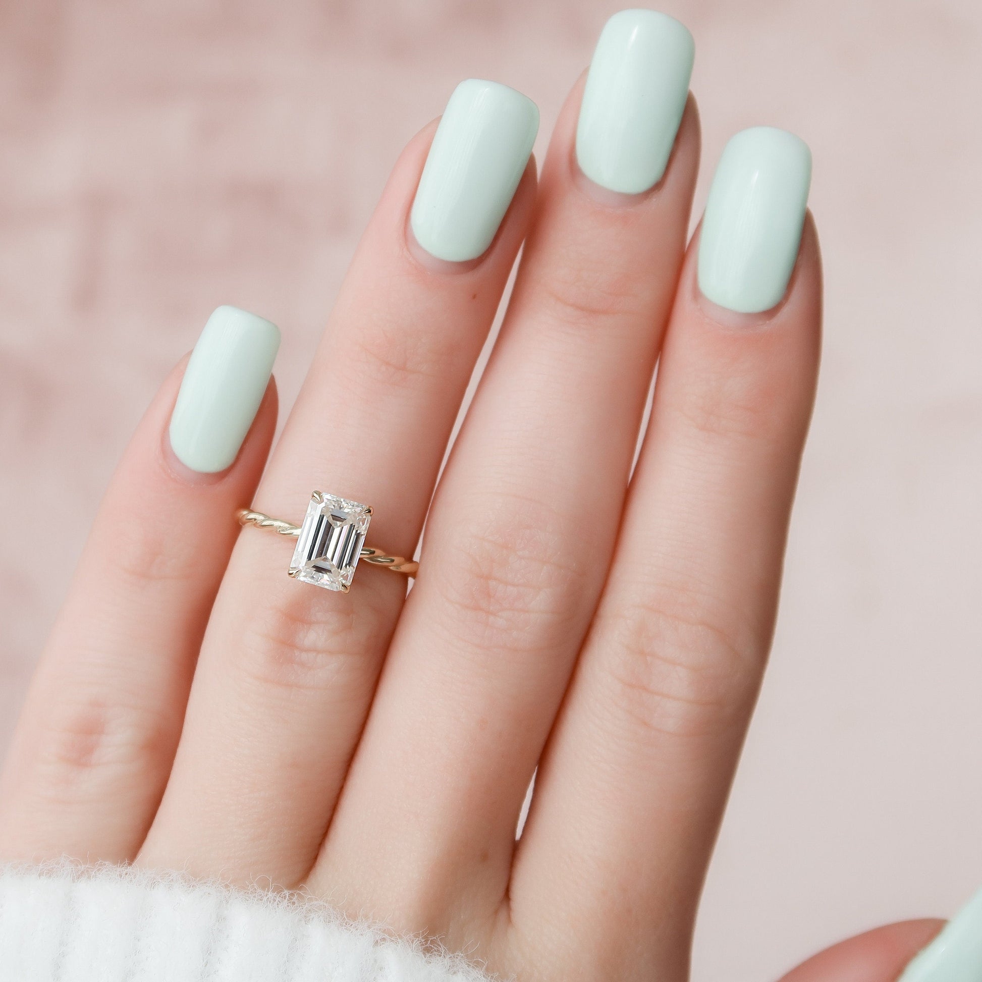 2.0 CT Emerald Twisted Shank Hidden Halo Moissanite Engagement Ring 8