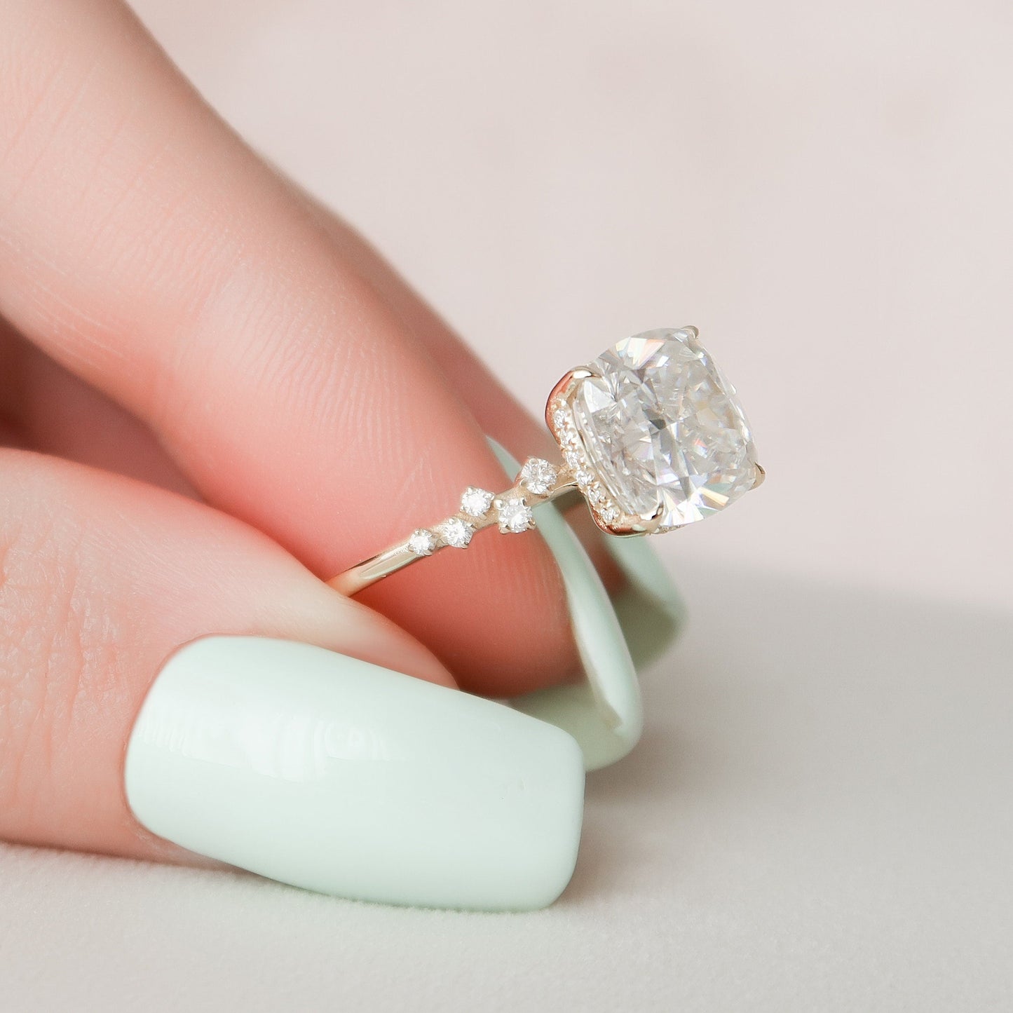 4.0 CT Cushion Hidden Halo Pave Style Moissanite Engagement Ring 4