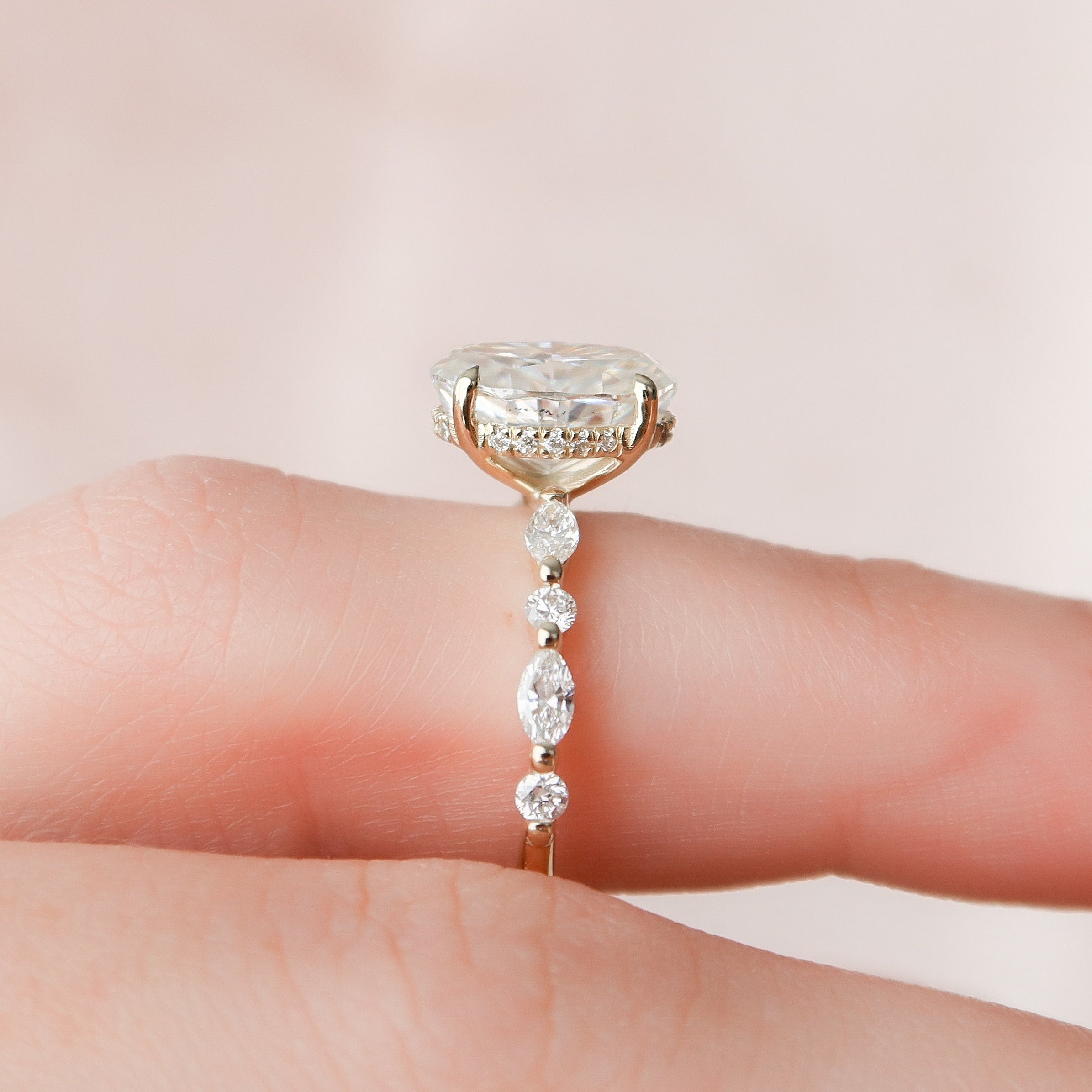 1.5 CT Oval Pave Moissanite Engagement Ring
