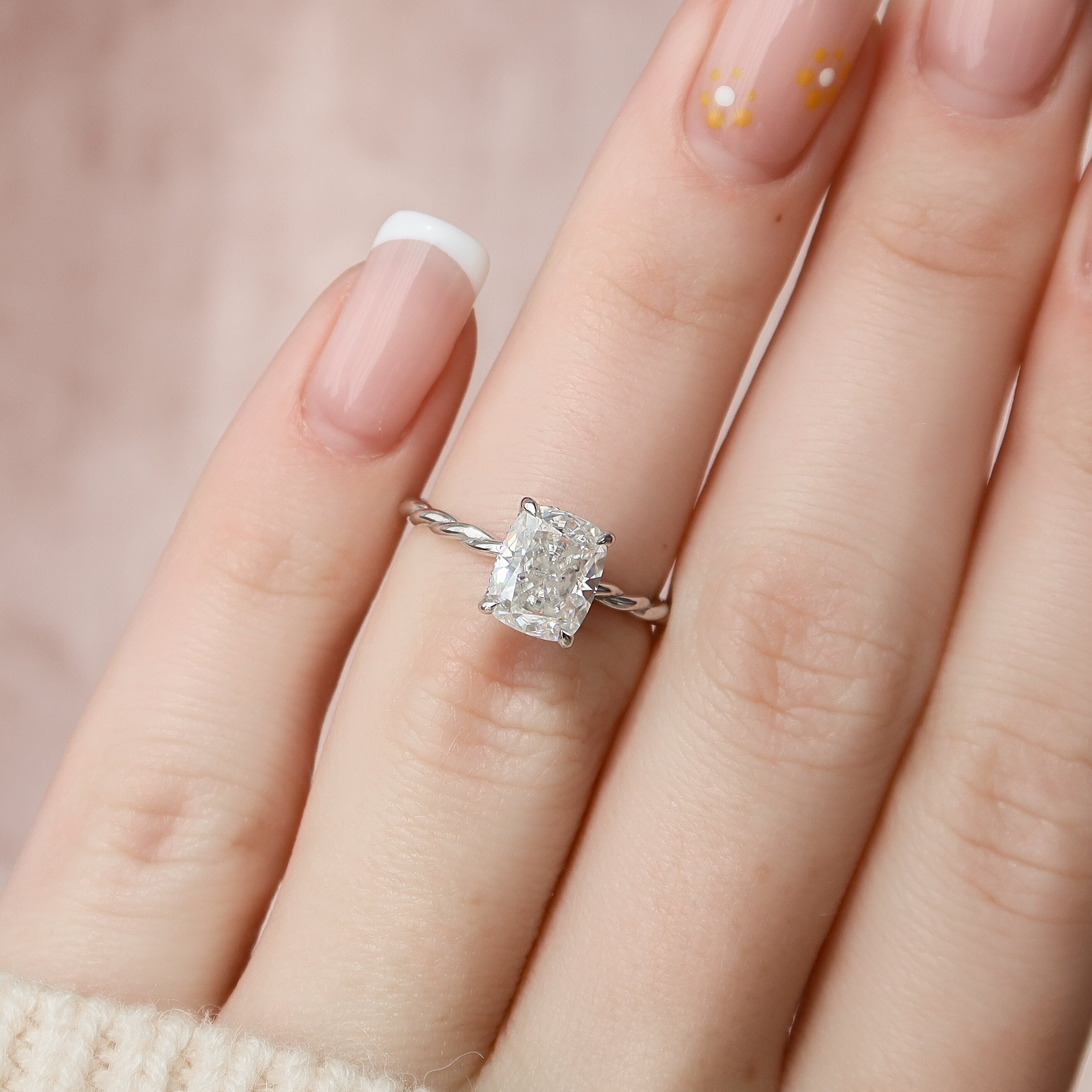 2.0 CT Cushion Hidden Halo Moissanite Engagement Ring