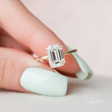 3.0 CT Emerald Cut Hidden Halo Moissanite Engagement Ring