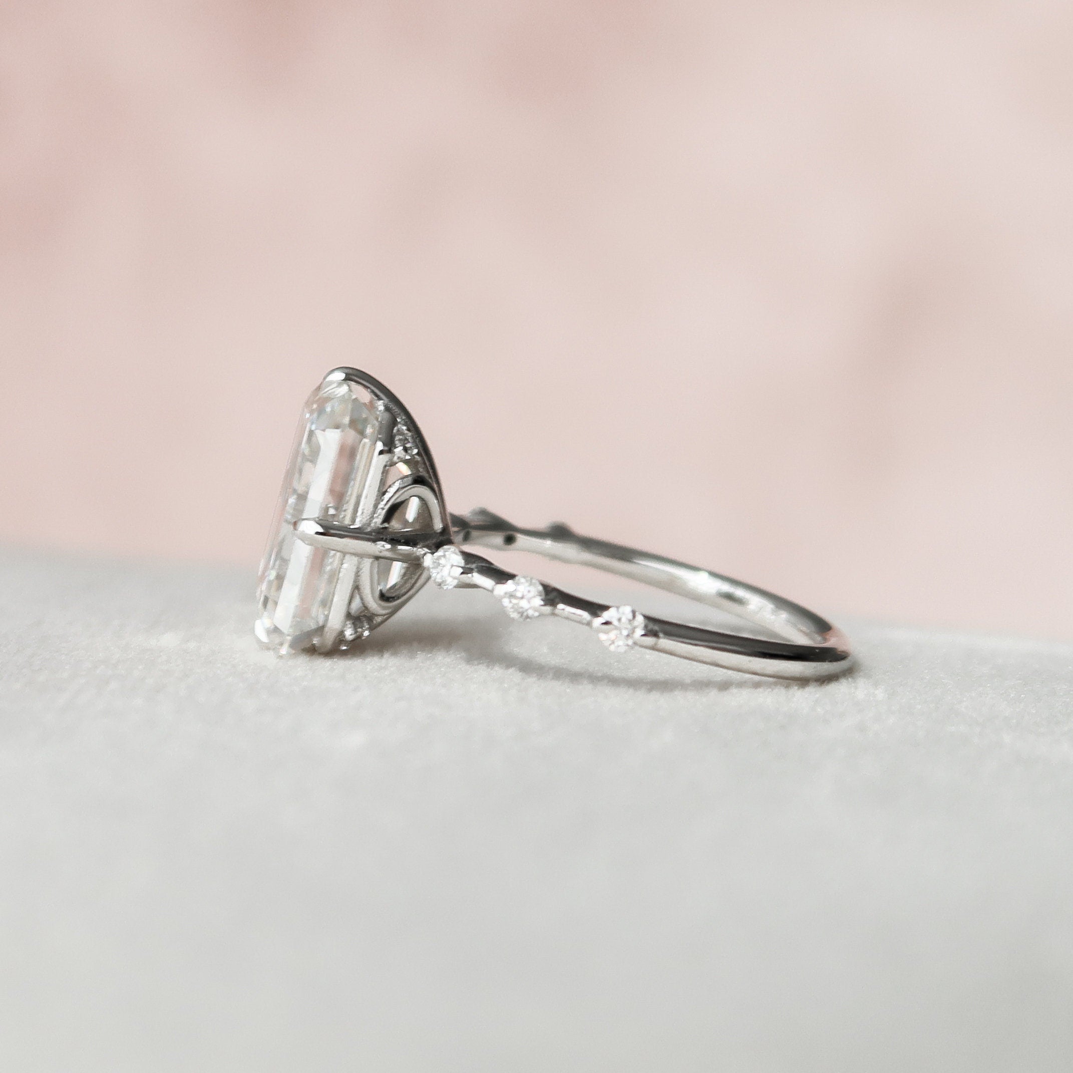 3.0 CT Emerald Cut Dainty Pave Moissanite Engagement Ring 3