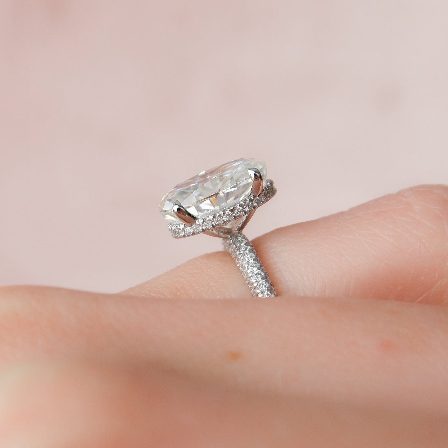 3.0 CT Oval Hidden Halo Pave Setting Moissanite Engagement Ring 4