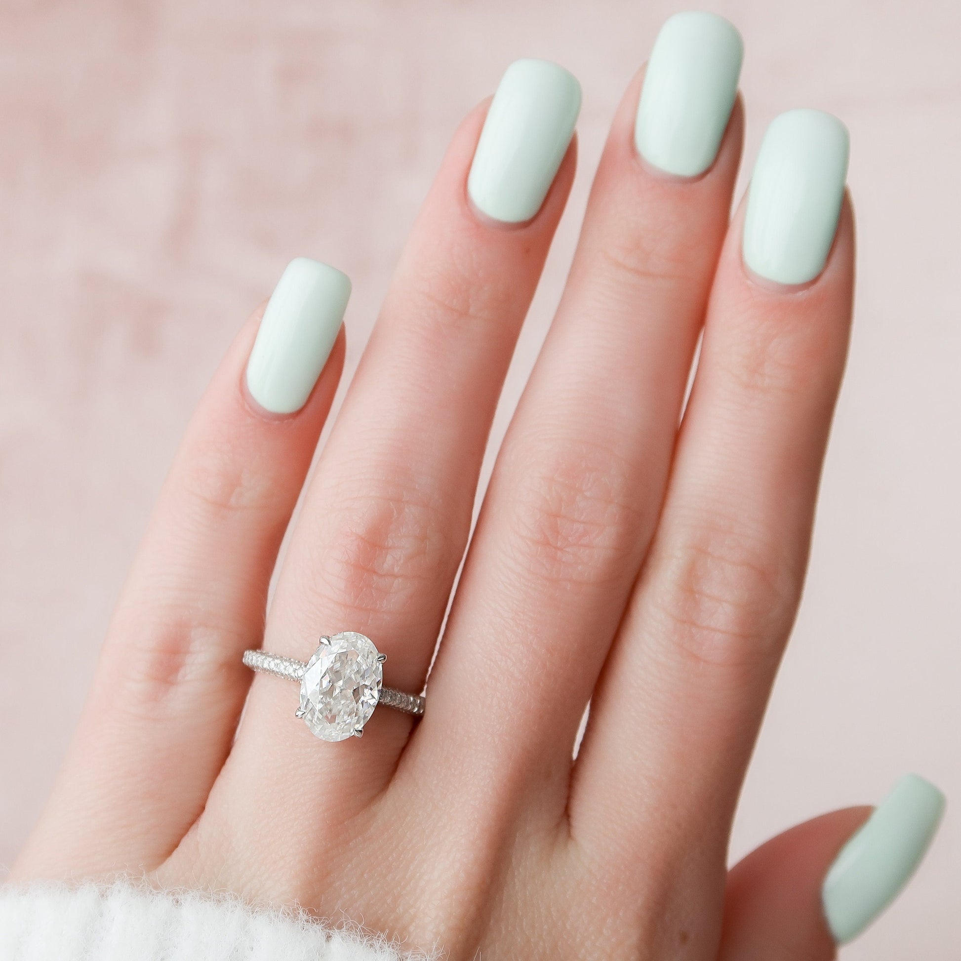 3.0 CT Oval Hidden Halo Pave Setting Moissanite Engagement Ring 8