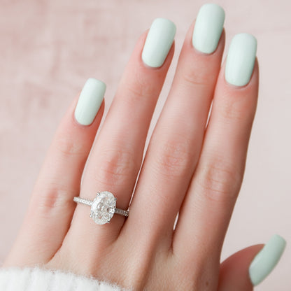 3.0 CT Oval Hidden Halo Pave Setting Moissanite Engagement Ring 8