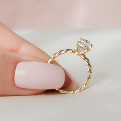 2.0 CT Oval Twisted Shank & Hidden Halo Moissanite Engagement Ring 10