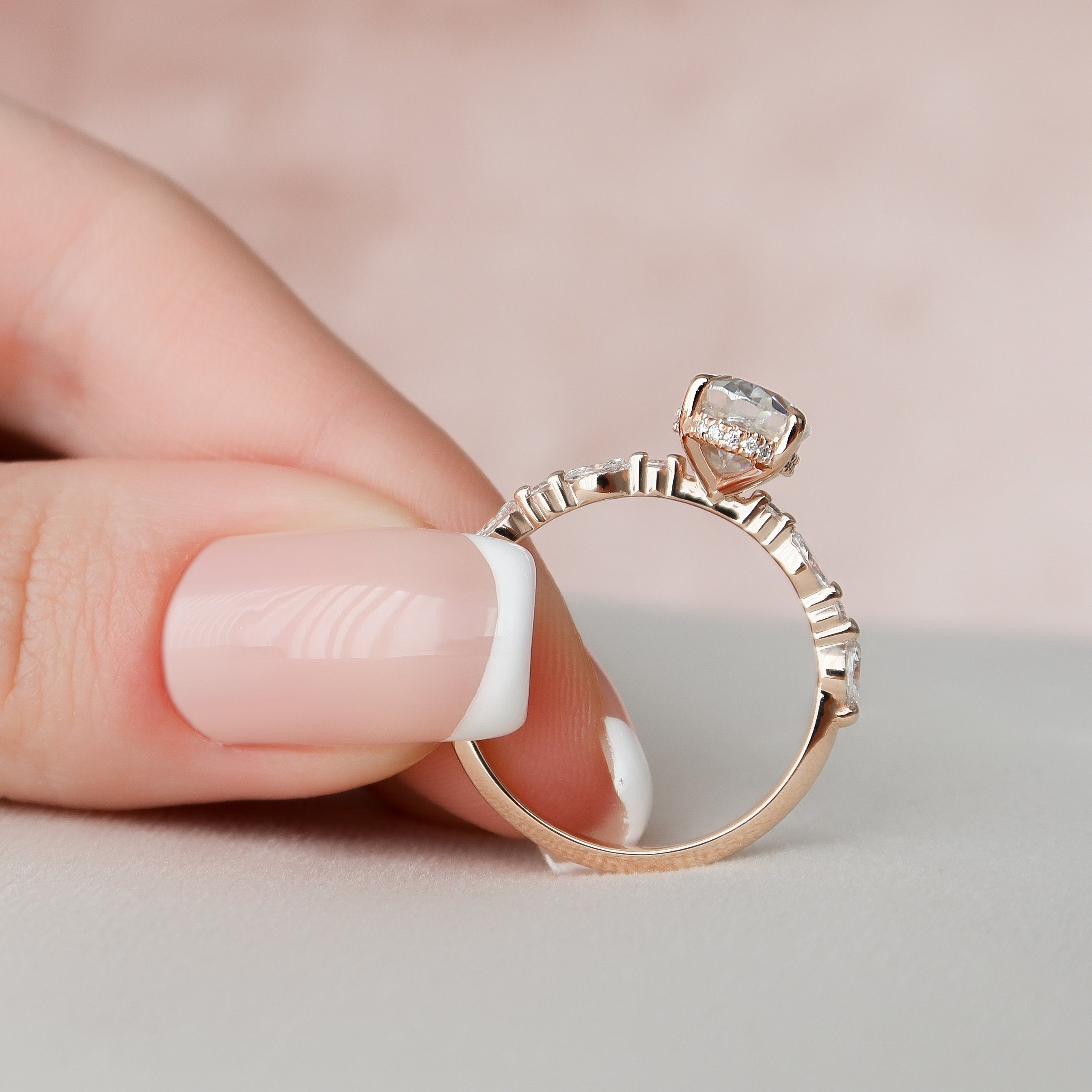 1.5 CT Oval Pave Moissanite Engagement Ring